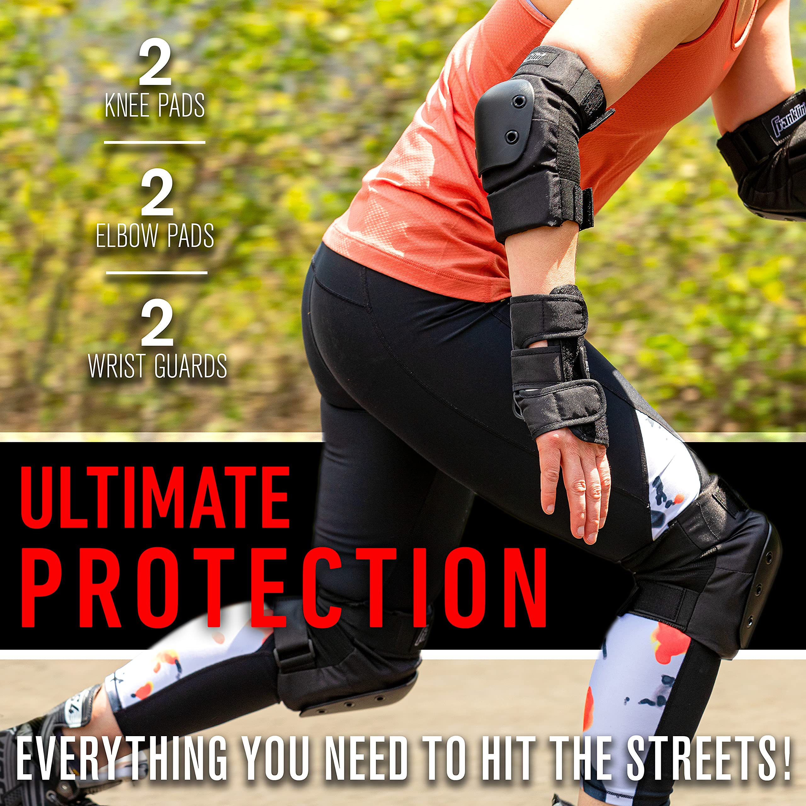 Franklin Sports Youth/Adult Knee Pads, Elbow Pads, Wrist Guards 3 in 1 Protective Set for Skate Protective - Skateboard - Biking - Adult