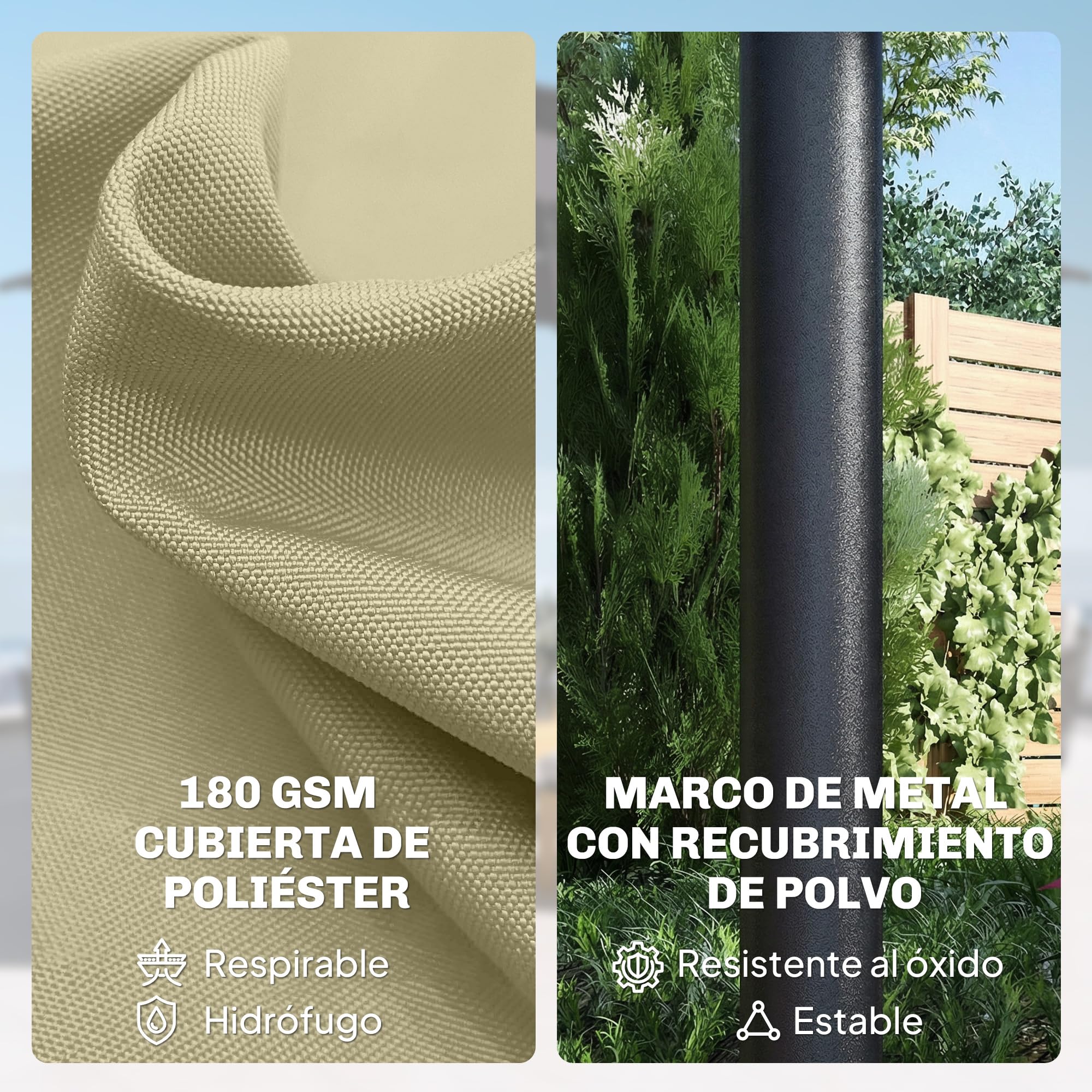 Outsunny Sombrilla Doble con 36 Luces LED Solares 4x2 m | Sombrilla Terraza Exterior, Manivela, UPF50+, 12 Varillas, Resistente al Agua, Parasol para Jardín, Terraza, Patio