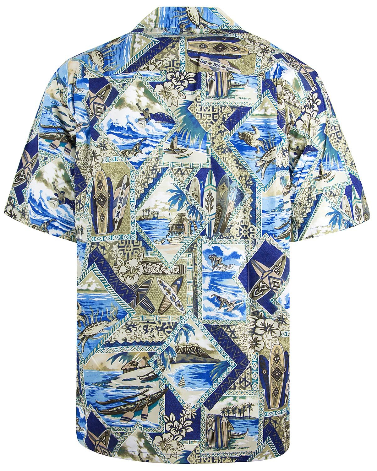 P.L.A. | Original Camicia Hawaiana | Signori | S - 4XL | Maniche Corte | Tasca Frontale | Hawaii Stampa | Tartarughe | Puzzle | Blu