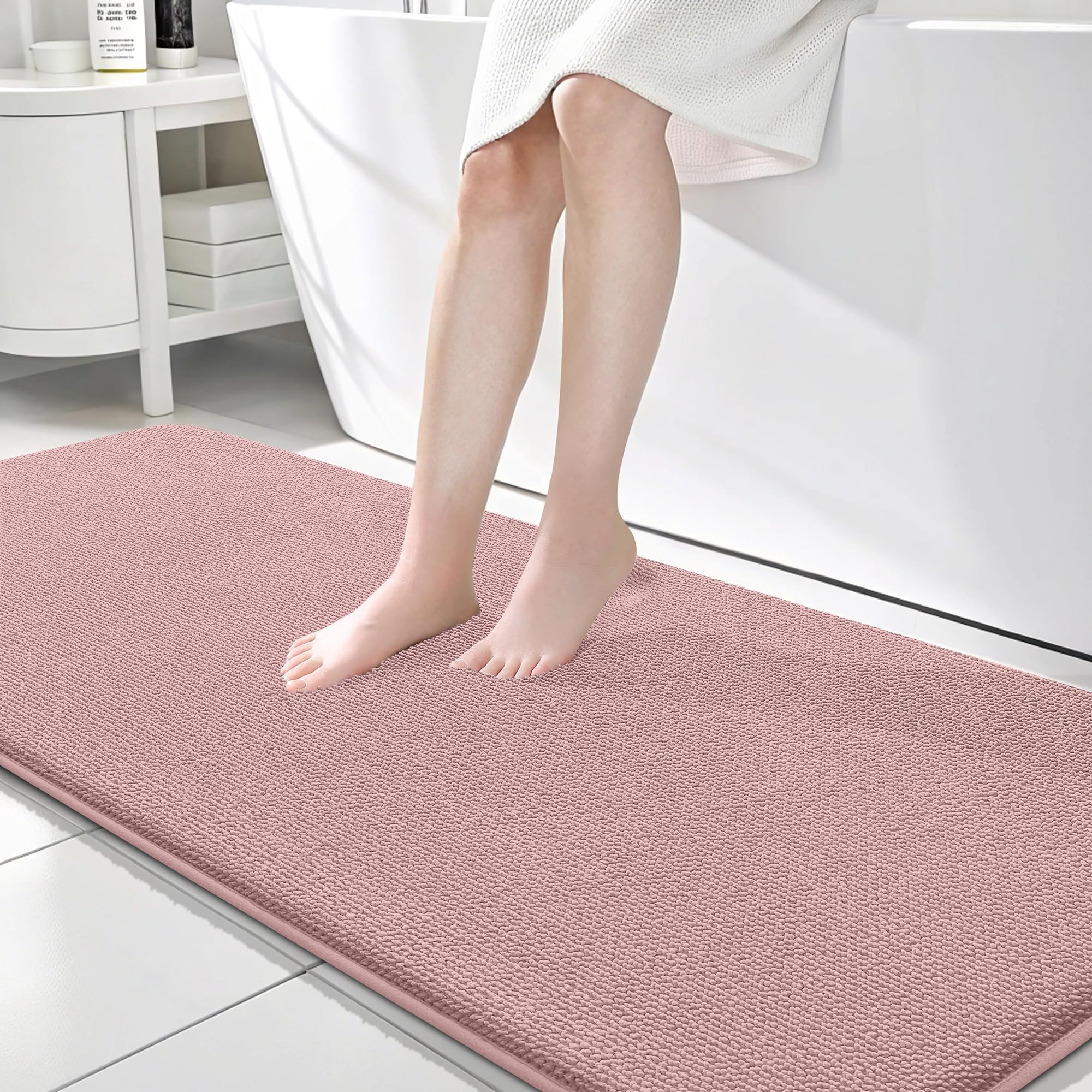 OLANLY Memory Foam Bathroom Runner Rugs 70x24, Long Bath Mats, Dusty Rose