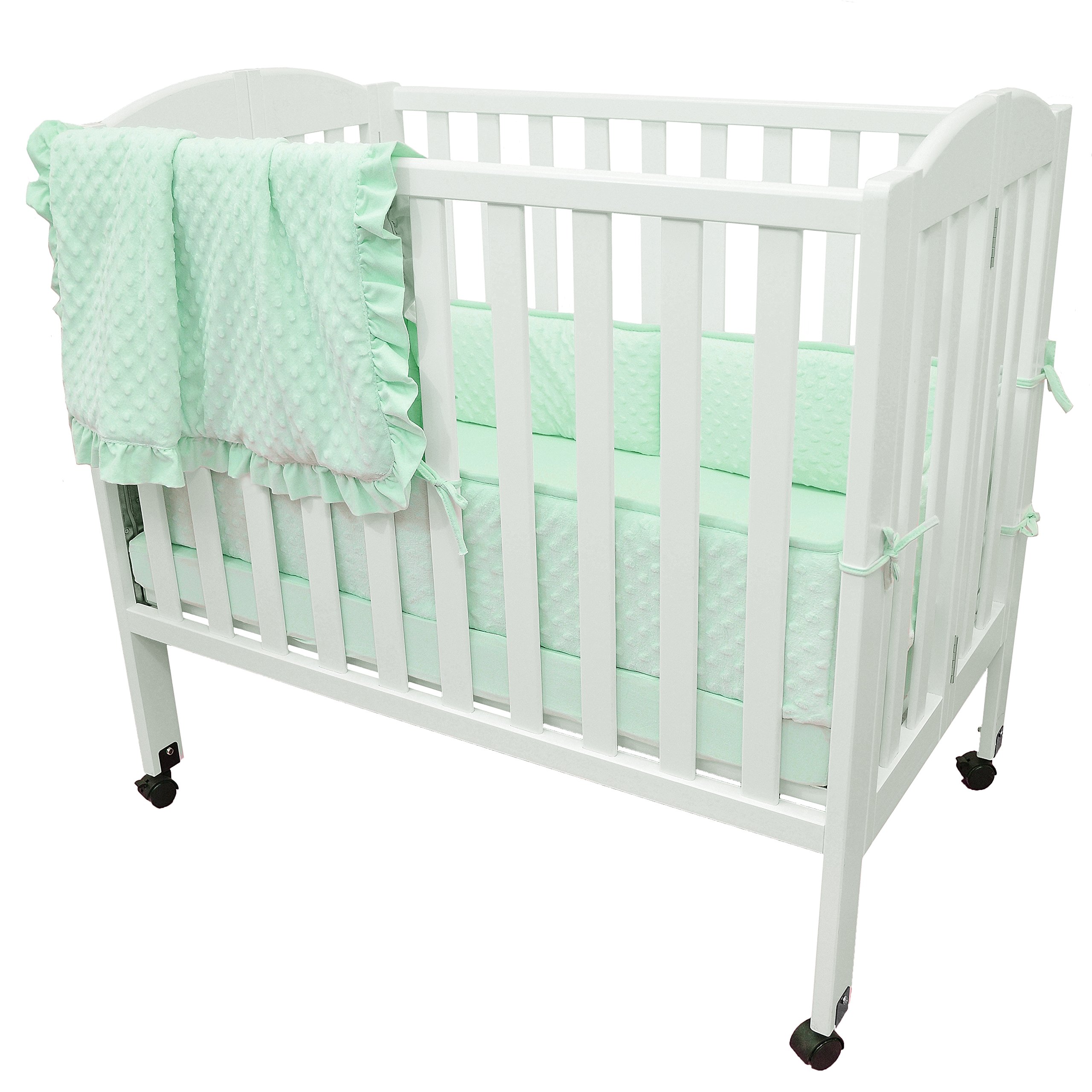 American Baby Company 3 Piece Heavenly Soft Chenille Portable/Mini Crib Bedding Set, Minky Dot, Mint, for Boys and Girls