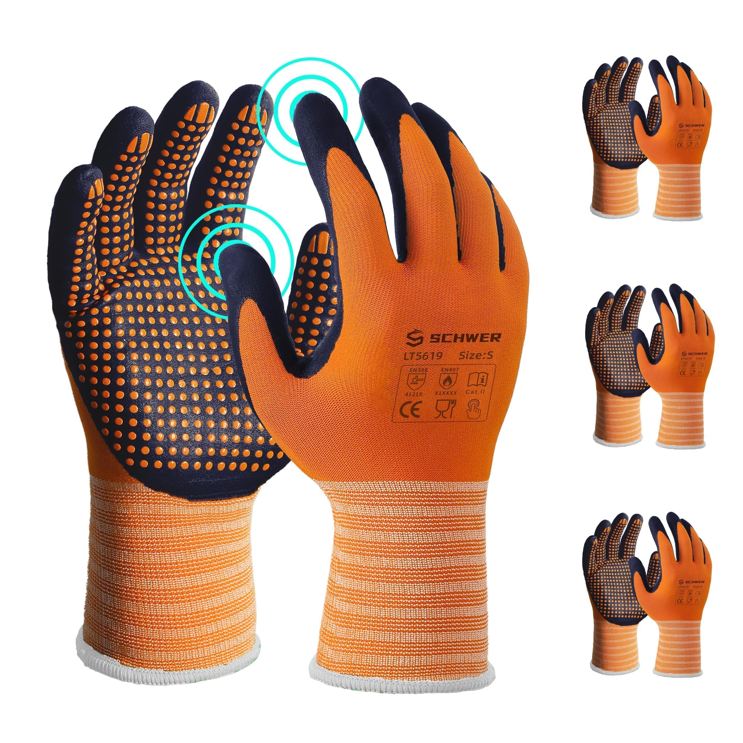 Schwer 3 Pairs Safety Work Gloves Micro-Foam Nitrile Coated, Level 4 Abrasion Resistant Nylon Working Gloves with Micro Dot Grip, Touchscreen, Used