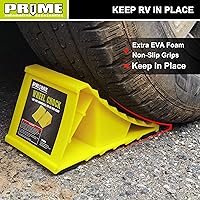 Vista 6 de PR1ME - Cuñas de rueda con base antideslizante para RV y remolque. Paquete de 2 calcetas de ruedas resistentes con amarillo brillante. Tapones