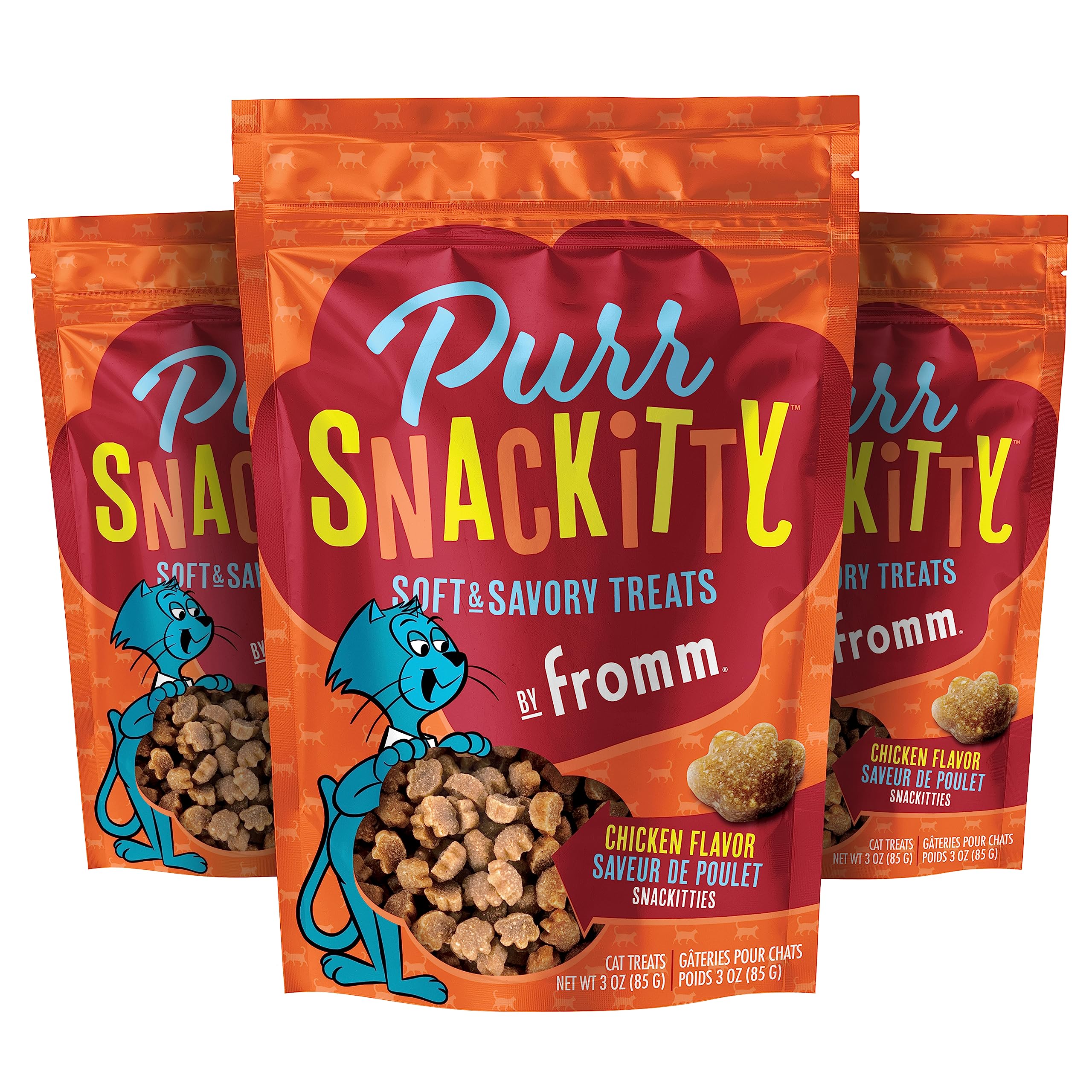 PurrSnackitty Chicken Flavor Snackitties Treats - Premium Soft & Savory Cat Treats - Pack of (3) 3 oz Bags