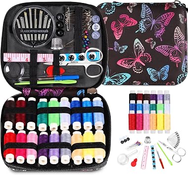 Sewing Kit for Adults Needle and Thread Kit for Sewing with Butterfly Zipper Case 18 Color Threads Portable Basic Hand Sewing Repair Kits for Beginners Traveler Emergency DIY Quick Fix