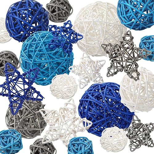 Miniatura 1 de Chunful 22 bolas navideñas de mimbre de ratán decorativas para cuencos, rellenos de jarrones para centros de mesa, rellenos para decoración del