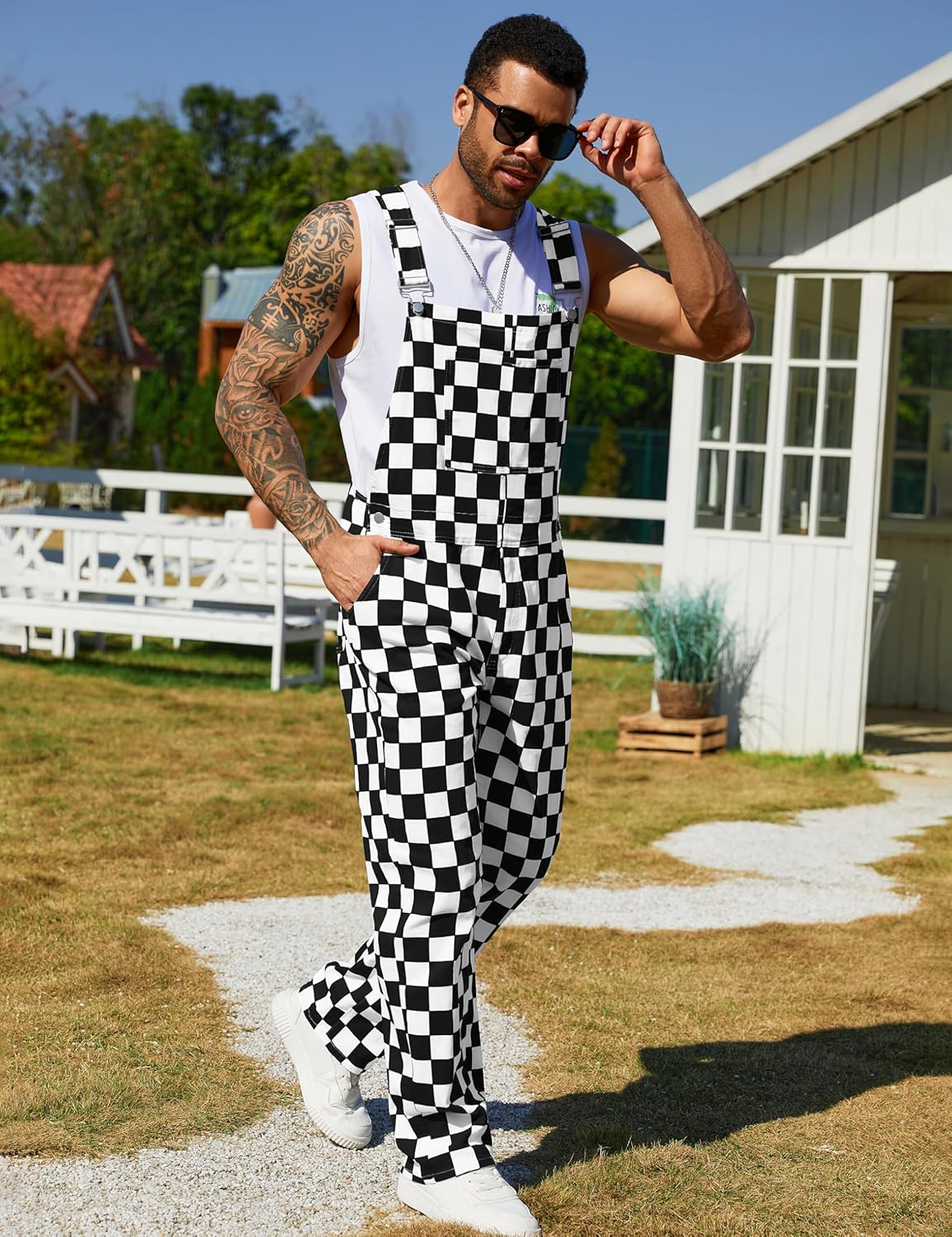 Overalls for Men Checkered Jumpsuits Stretchy Rompers Work Bibs Coveralls Plaid Overol Para Hombre - Image 4