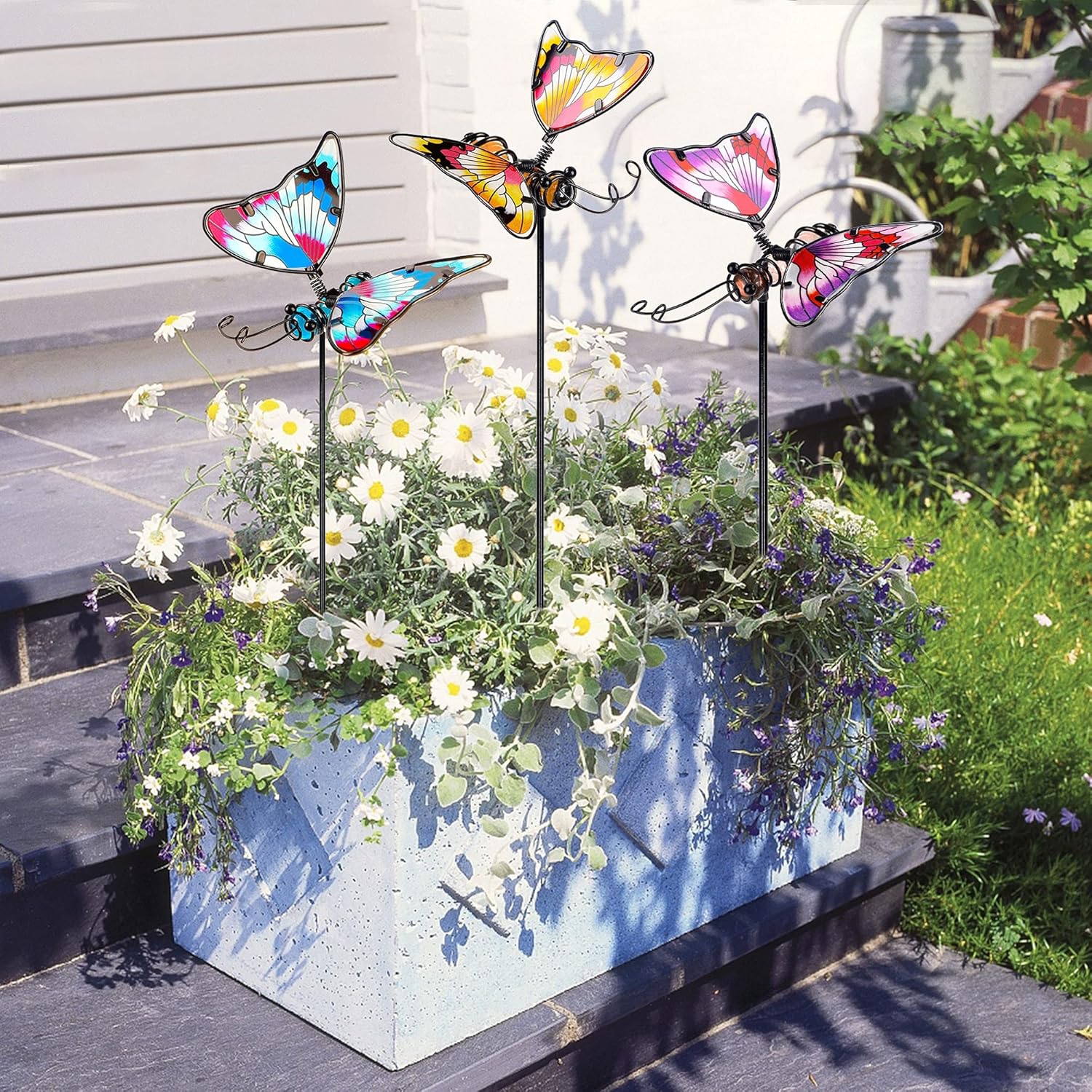 Juegoal Set of 3 Butterfly Garden Stake Decor, 20 Inch Colorful Butterflies Stakes, Glass & Metal Yard Art Ornaments for Mom, Mothers Day Ideal Gifts, Outdoor Lawn Pathway Patio Plant Pot, Flower Bed - Image 4
