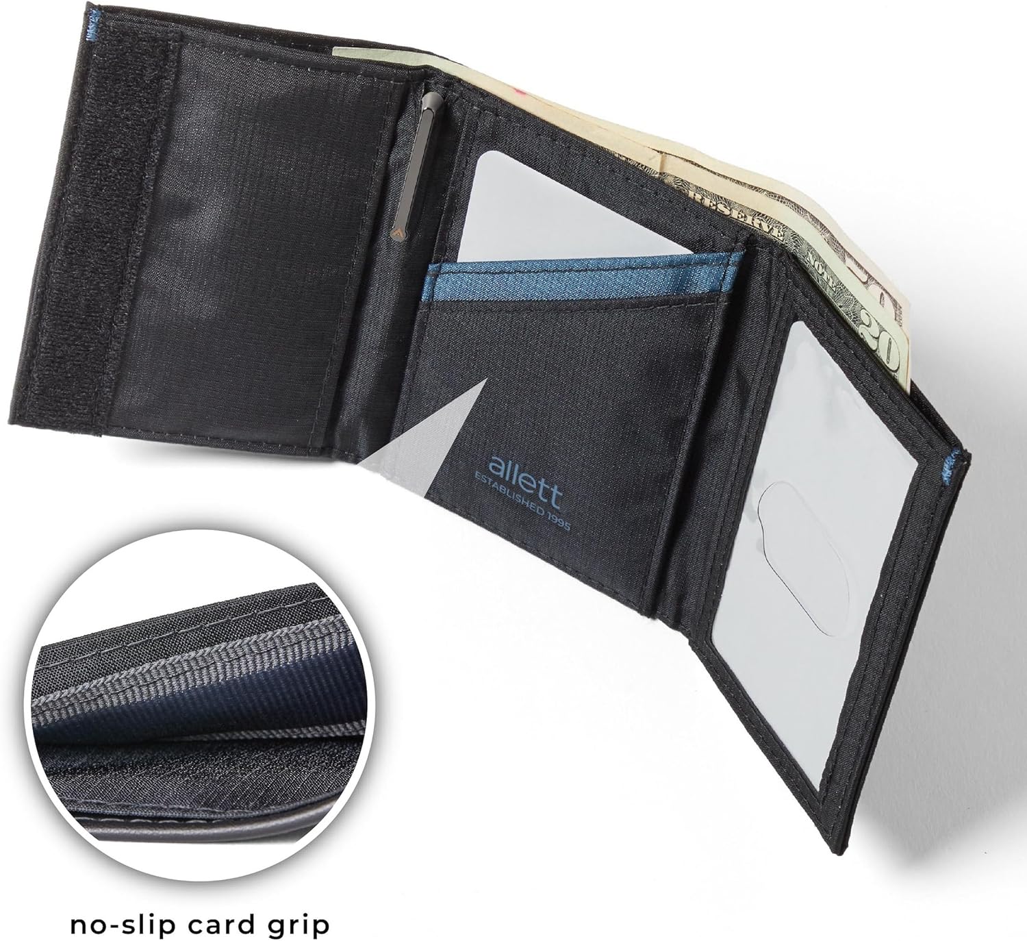 Allett Trifold Wallet, Jet Black | Nylon, RFID Blocking | Slim, Minimalist, Water Resistant, Thin, Front Pocket | Holds 2-12 Cards, Flat Bills, Receipts & Coins | For Men & Women - Image 3
