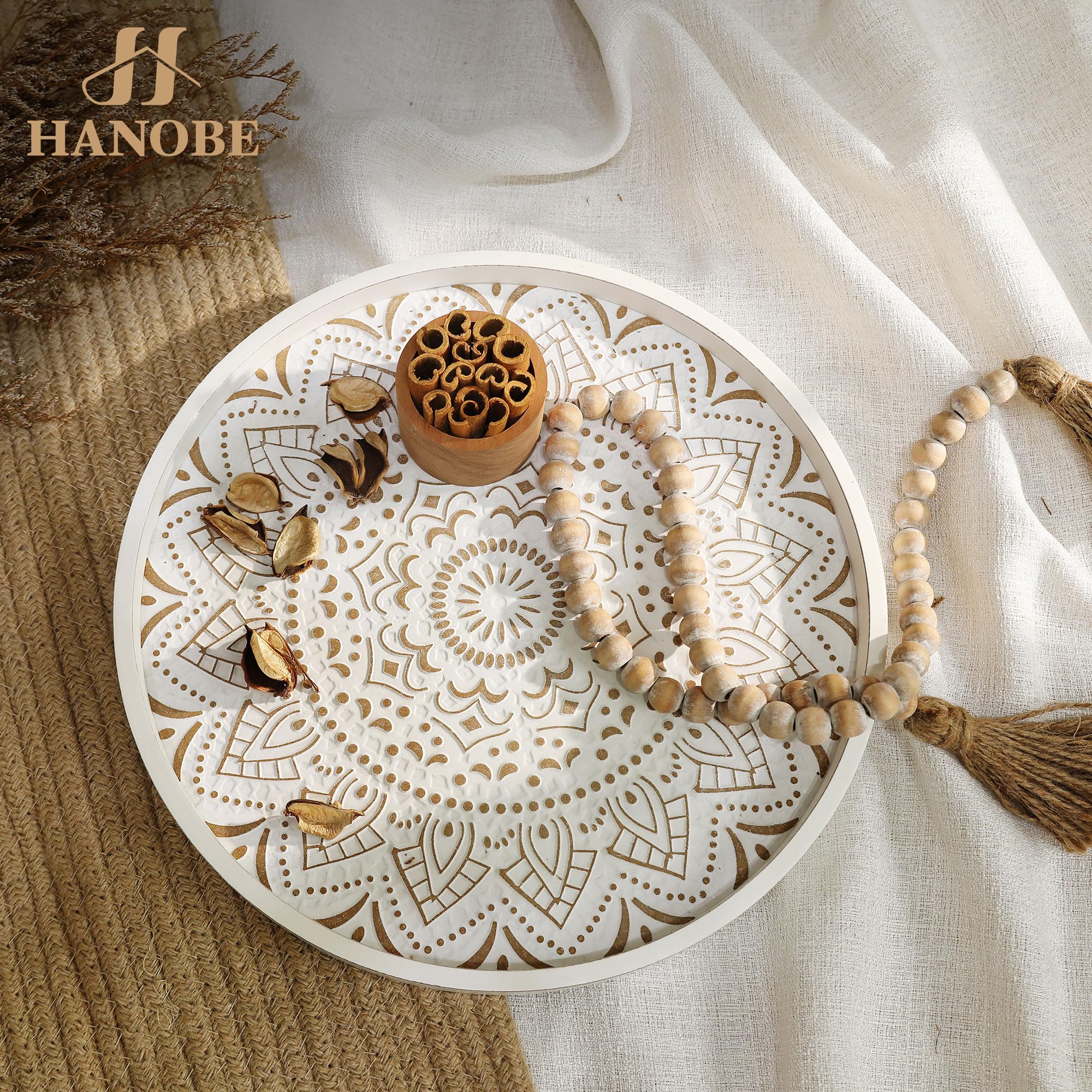 Plateau Déco Rond En Bois 30 Cm – Style Shabby Chic, Fait Main, Pour Table Basse Ou Décoration Intérieure