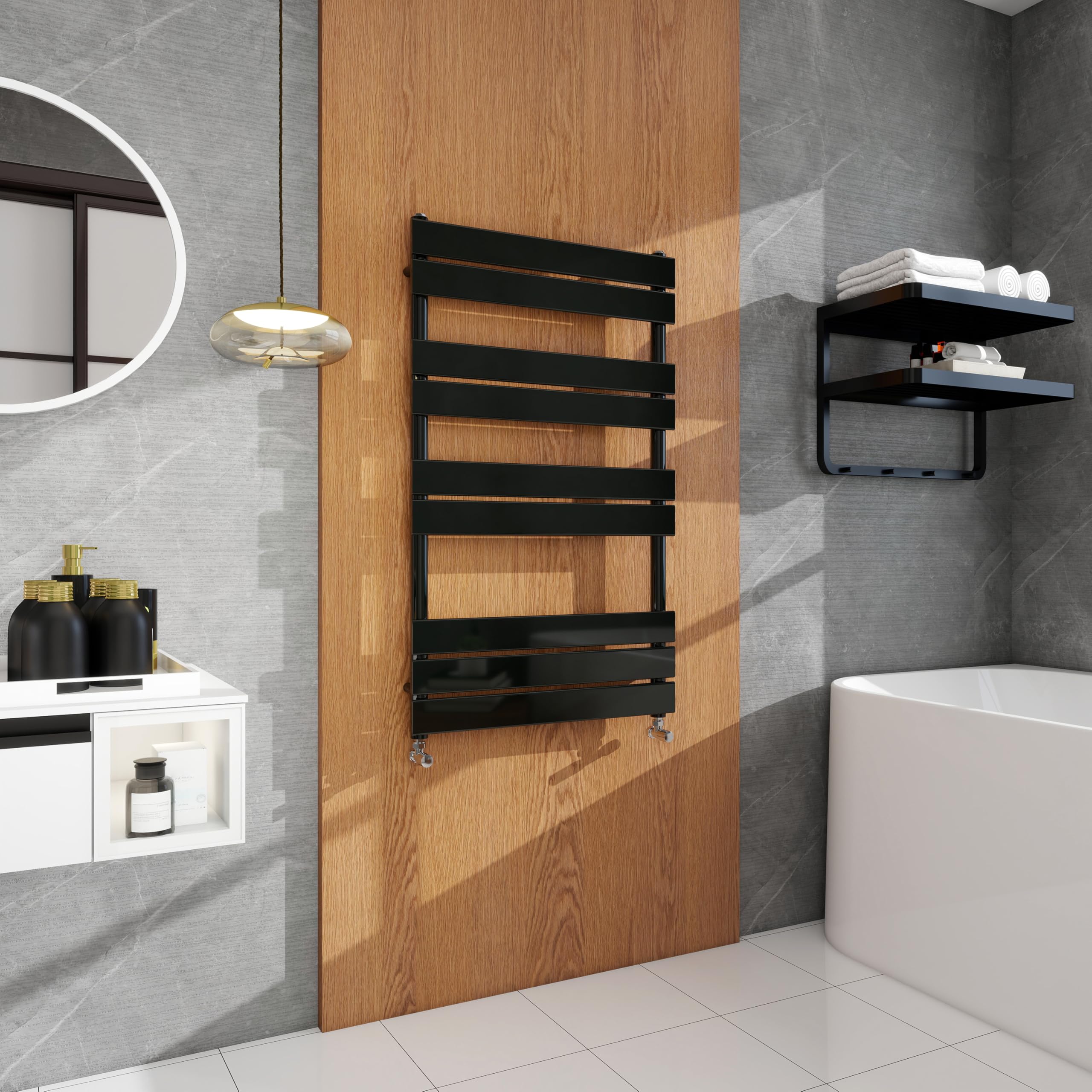 simple bathrooms Modern Flat Panel Heated Towel Rail Radiator,Wall Mounted Central Heating Ladder Rad 1000X600mm Black