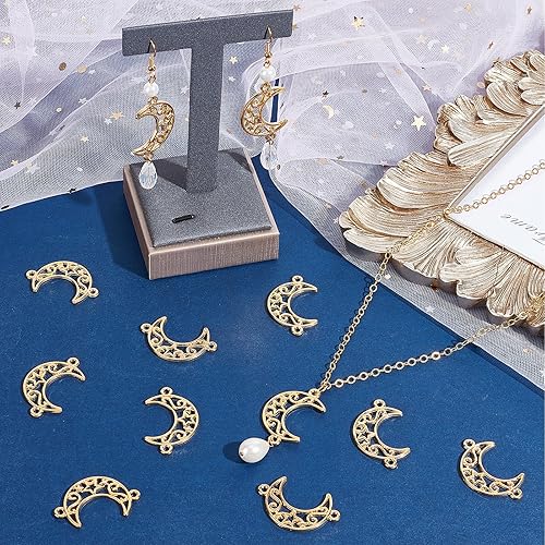 Miniatura 4 de SUNNYCLUE 1 caja de 20 dijes de luna creciente con conector de luna creciente, bisel con parte trasera abierta, dijes huecos de aleación dorada para