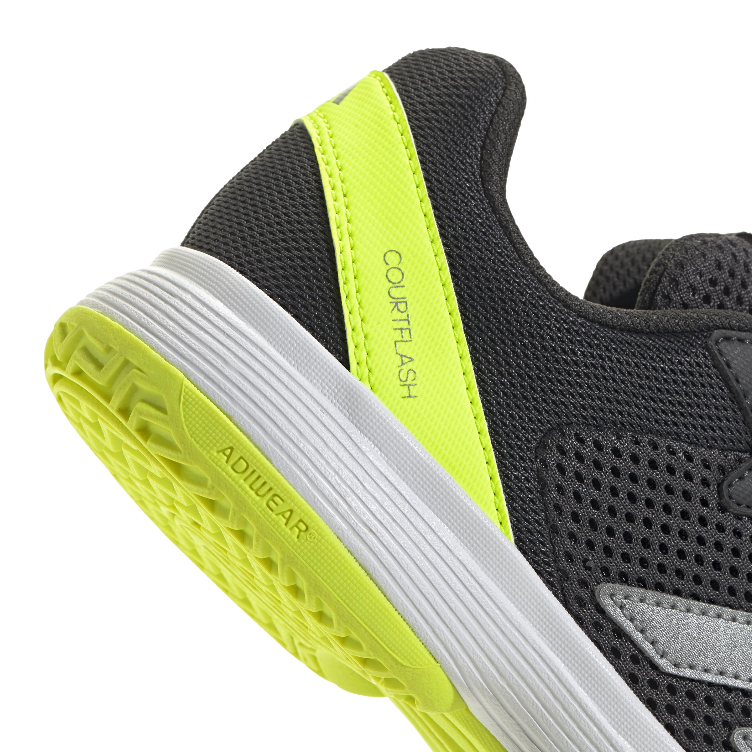 adidas Uniseks - dzieci Courtflash Kids Tennis Shoes, Carbon/Iron Metallic/Lucid Lemon, 34 EU