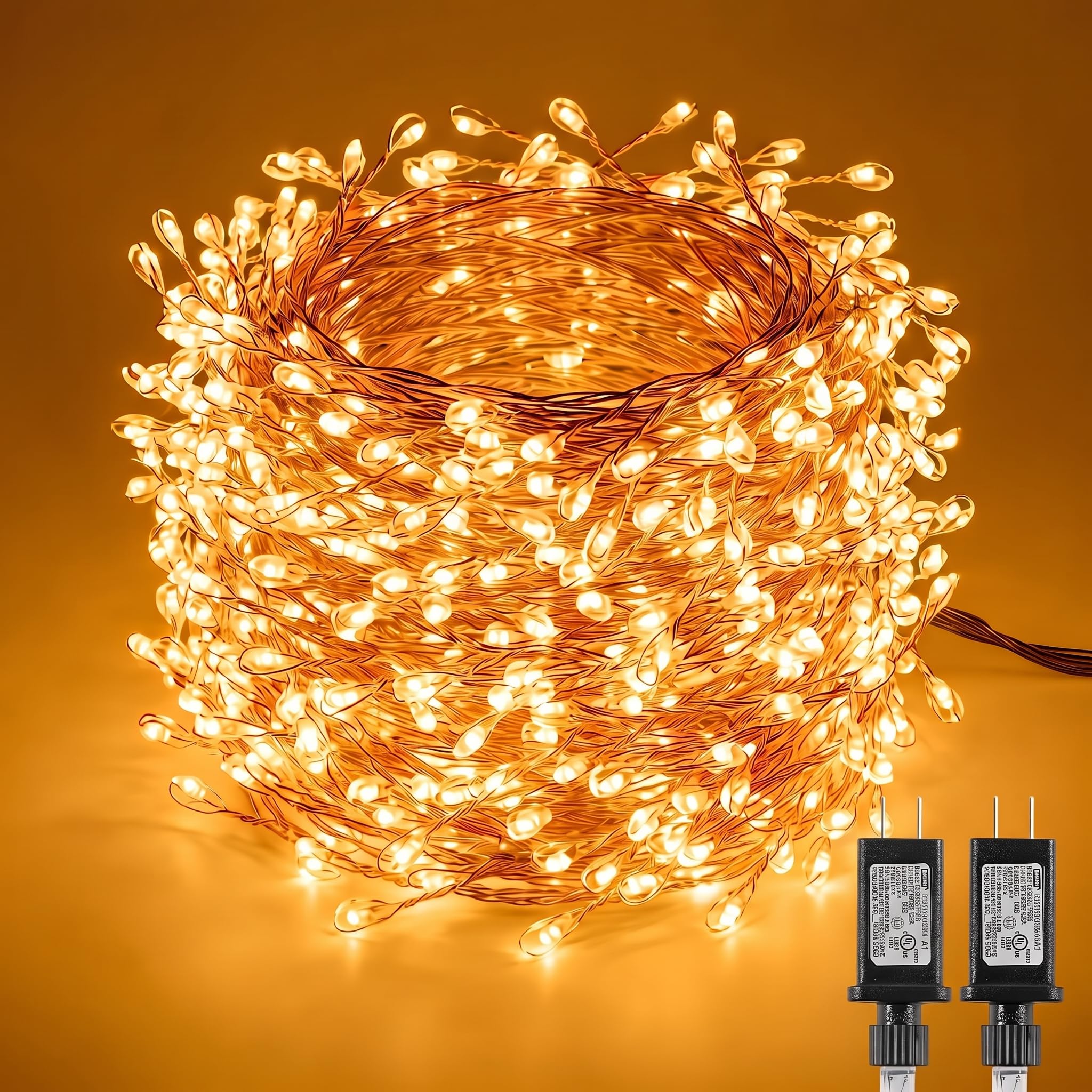 Minetom Fairy Lights Plug in, String Lights for Christmas Tree Decoration Warm White 2 Pack-200LEDs