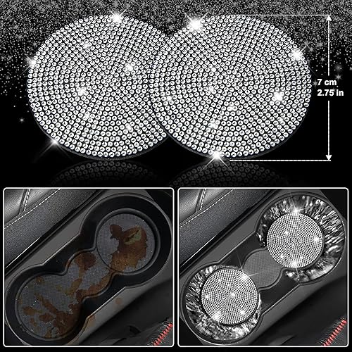 Miniatura 6 de CAR PASS Juego de 11 fundas de asiento de automóvil de cuero con diamantes brillantes para mujer, accesorios de automóvil con diamantes brillantes