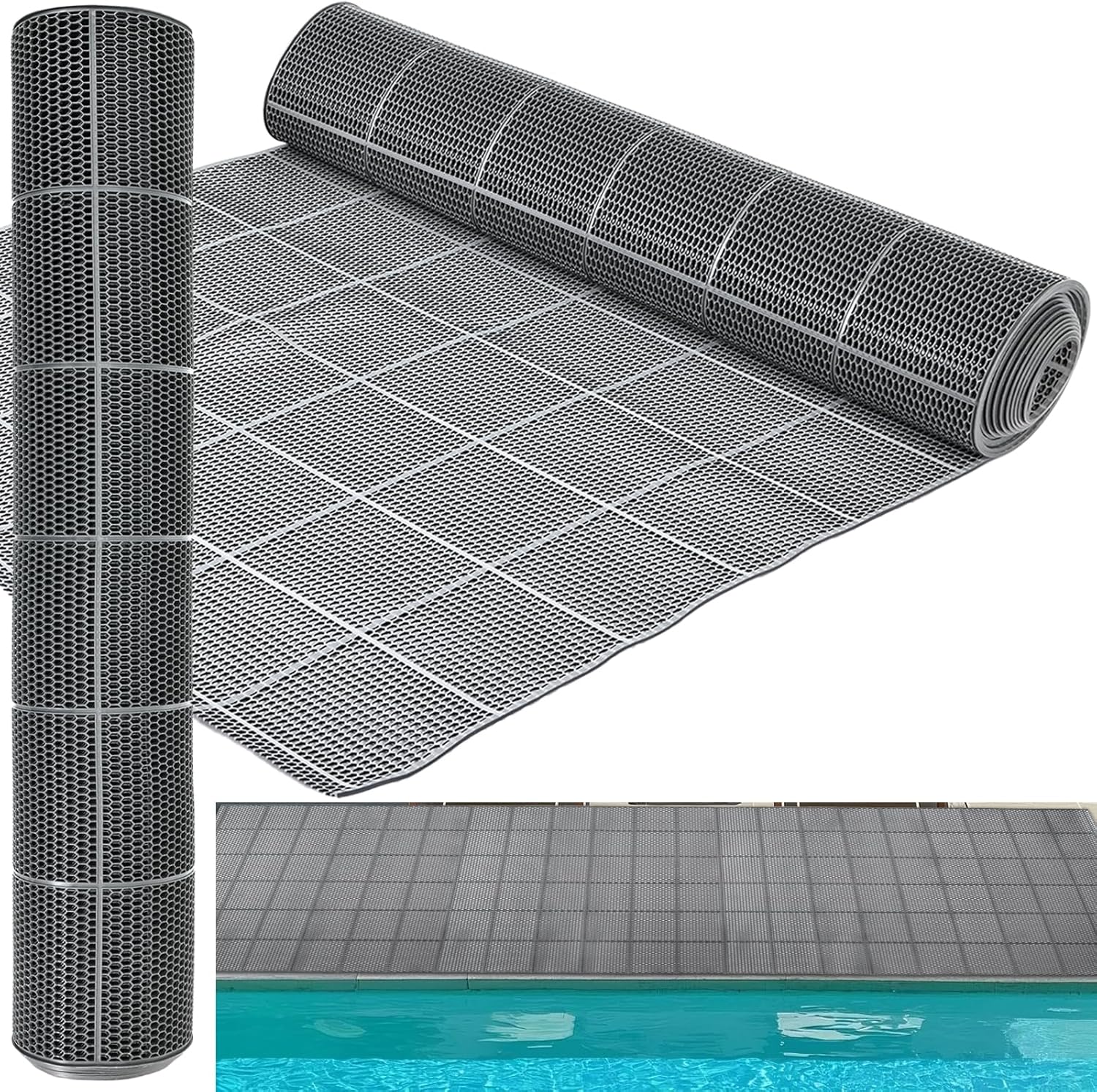 3 x 20FT Drainage Pool Flooring Mats PVC Splash Matting Mesh Hollow Doormat Roll Non Slip Swimming Pool Mat for Outdoor Indoor Heavy Duty Commercial Anti Slip Floor Mats Garage Restaurant Sauna SPA