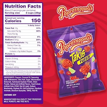 Popcornopolis Fuego Takis 5 ct, 2 oz Case, Hot Chili Pepper & Lime Flavored Extreme Savory Popcorn (Pack of 2)