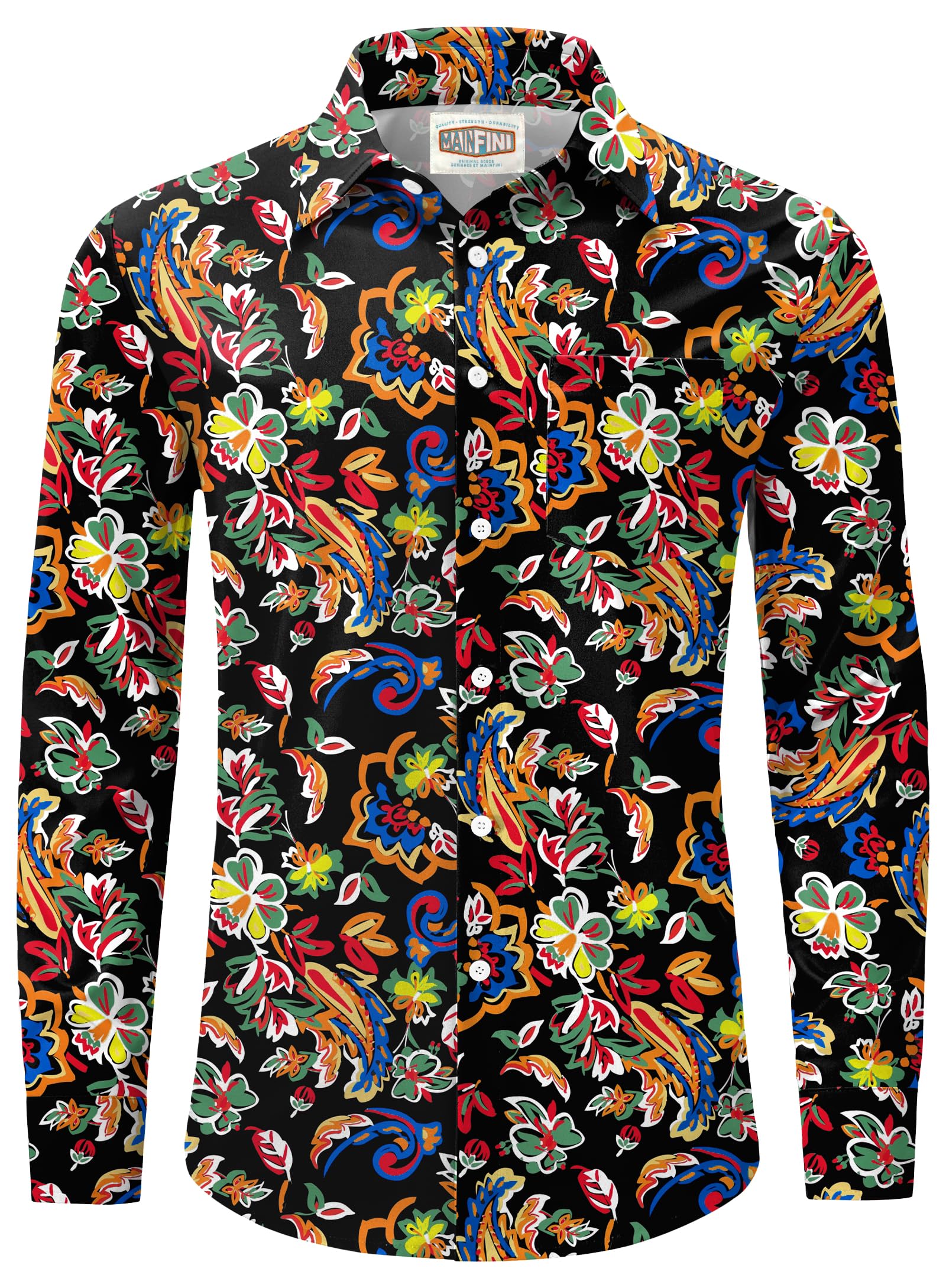 Mainfini Mens 70s Hippies Dress Shirt Floral Paisley Printed Long Sleeve Button Shirts S-XXL