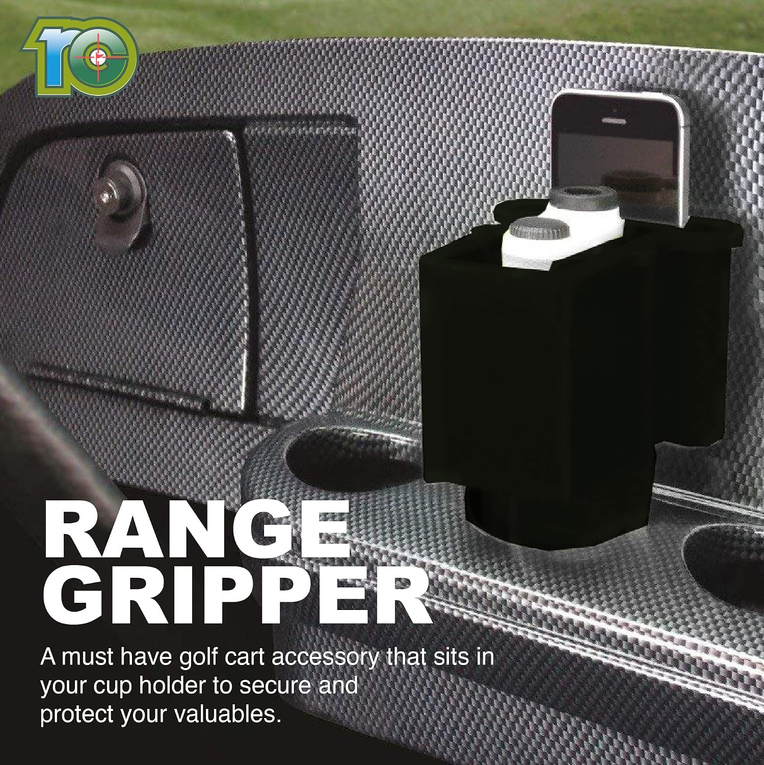 Range Gripper, the All-in-One Rangefinder/Smartphone Holder to Never Lose Valuables Again - Fits Any Golf Cart Cupholder for Easy Access - Secure & Protect Your Electronics Between Rounds
