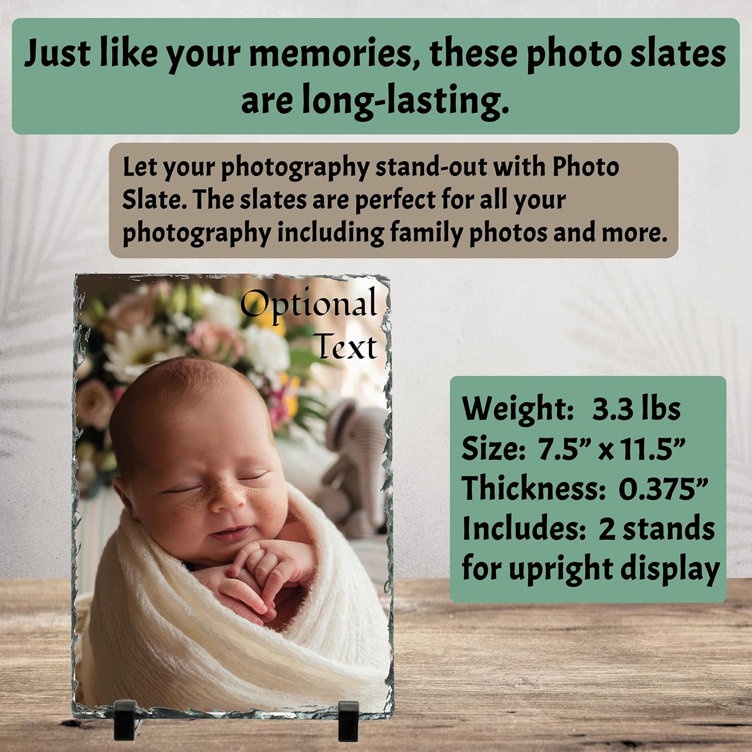 Custom Photo Slate Frame, Natural Stone Picture Display with Photographs and Text Customization, Rustic Metamorphic Rock Plaque, Personalized Gift (Large Single ~ Portrait 7.5 x 11.5 in)