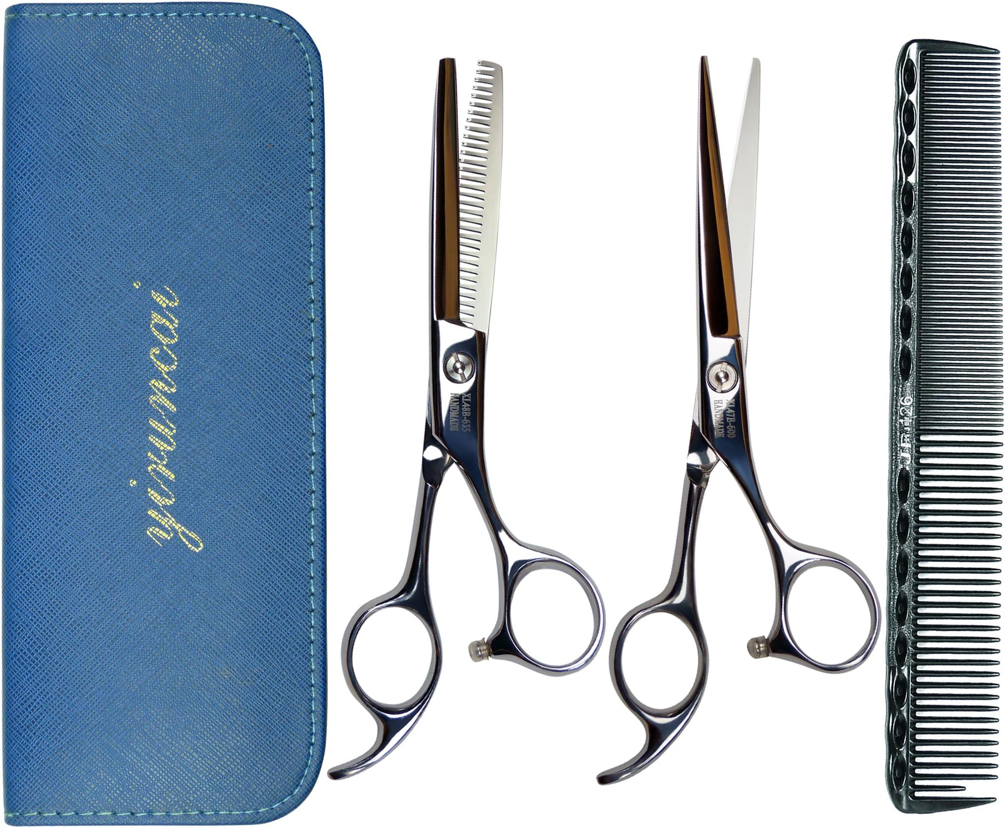 Professional Barber Hair Cutting Thinning/Blending/Layering/Texturizing Scissors/Shears Kit Set, 6 Inch Stainless Steel Barber Handmade Hair-cutting With a Comb and Case