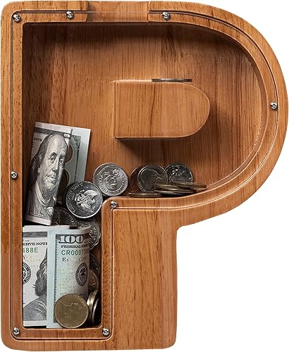 Vista 28 de Alcancía para niños y niñas, alcancía de madera con letra grande del alfabeto con inicial C, banco de monedas, regalos divertidos para cumpleaños