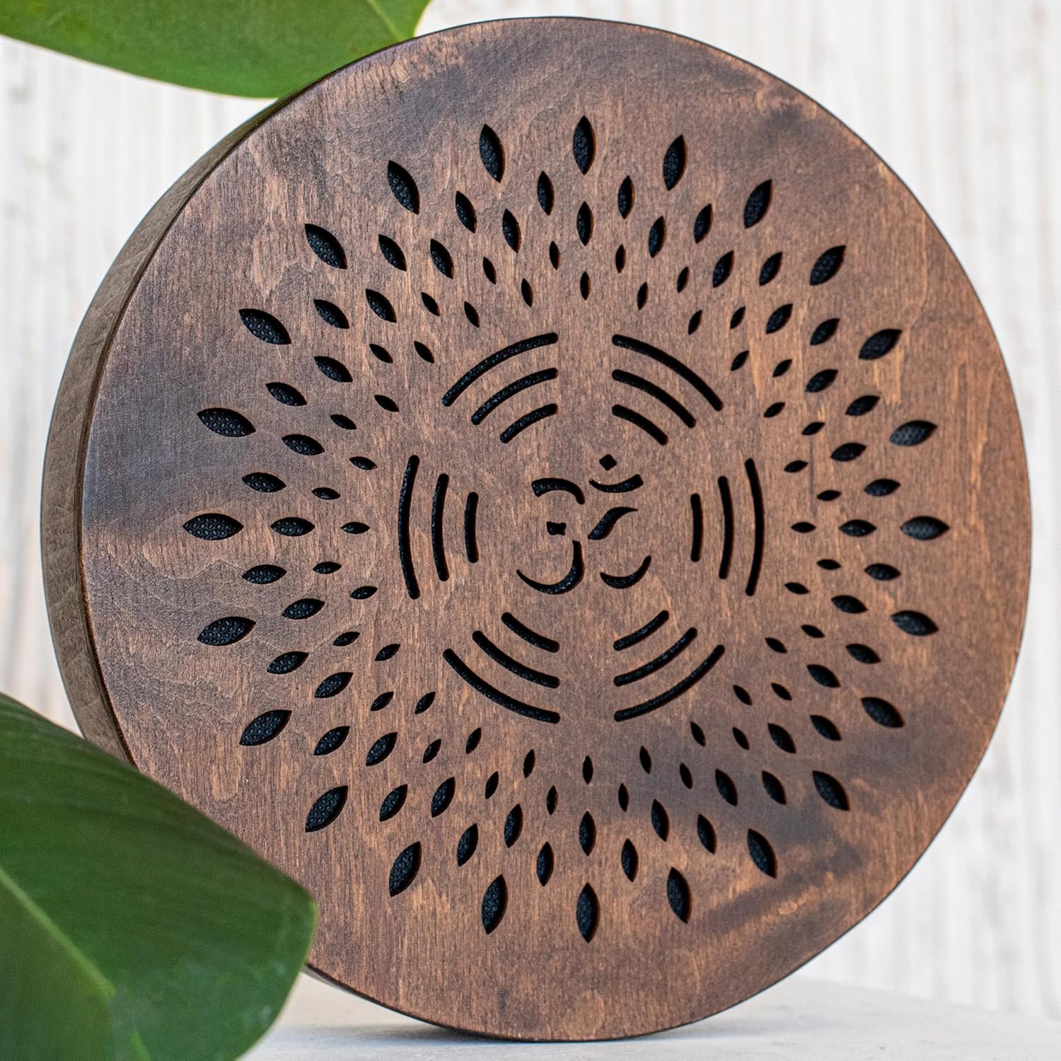 Rain Disc, 8.6 Inch (22 cm) Wooden Ocean Drum, Sound Healing Instrument for Meditation, Yoga & Relaxation, AUM & Ganesha Design