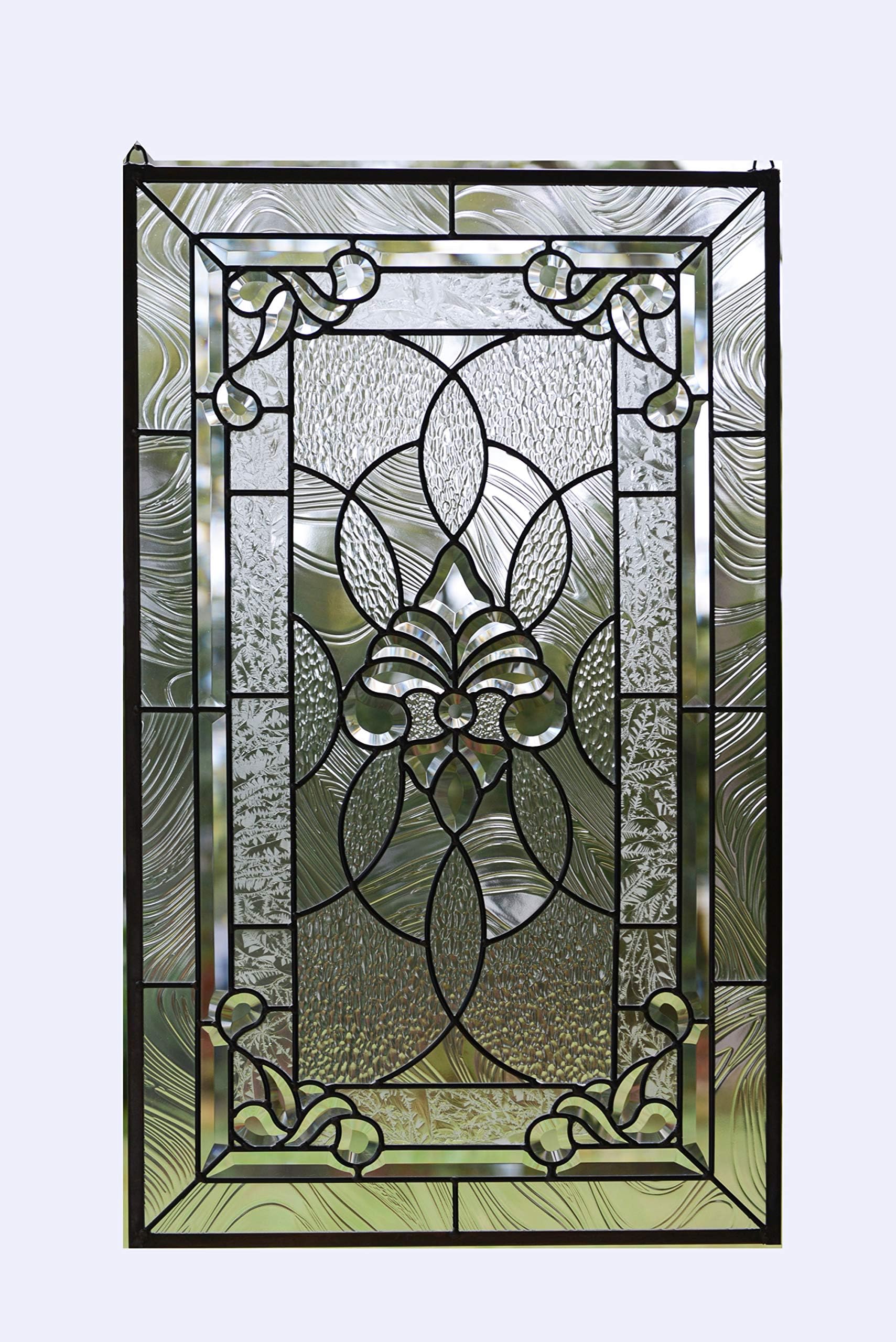 Amazon.com: 20" x 34" All Clear Beveled Stained Glass Hanging Window ...