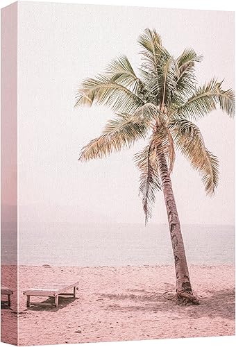 wall26 Lienzo impreso para pared, diseño retro de los años 80, palmera, playa, orilla, naturaleza, desierto, fotografía, realismo, paisaje