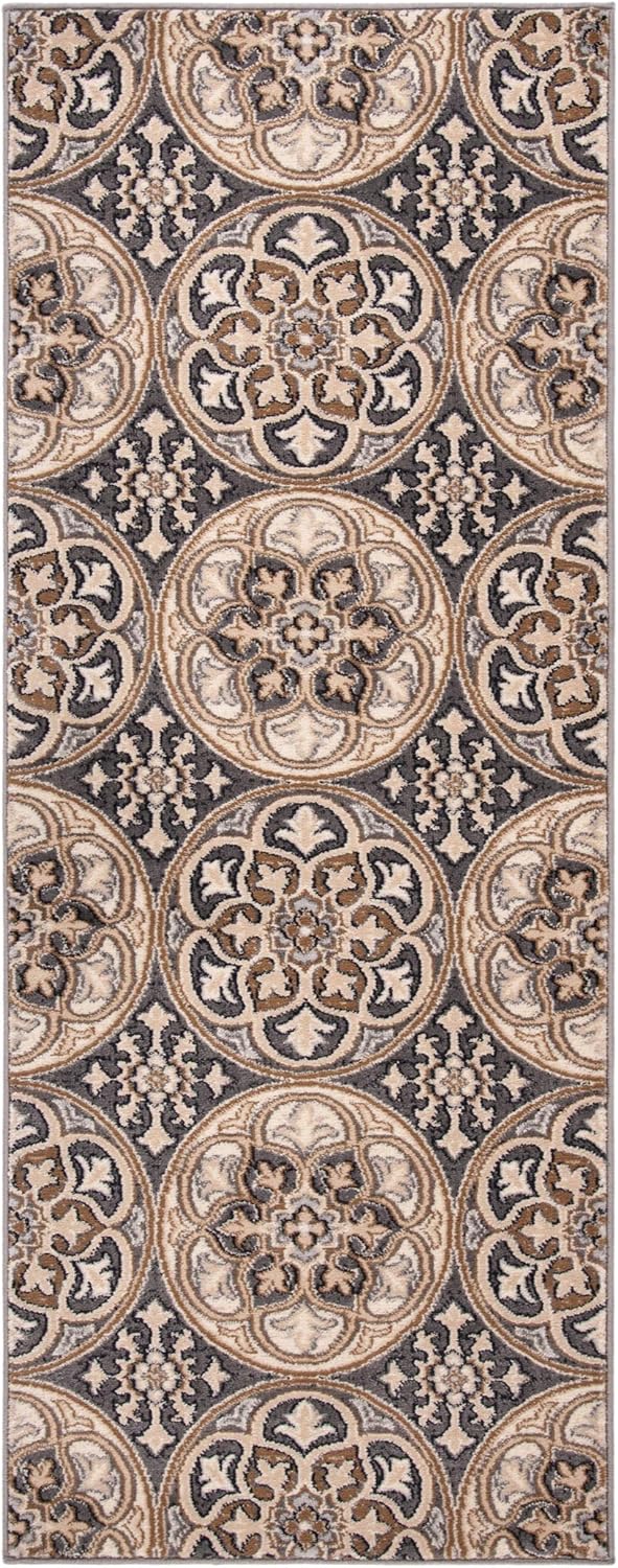 SAFAVIEH Lyndhurst Collection Runner Rug - 2'3" x 6', Light Grey & Beige, Floral Design, Non-Shedding & Easy Care, Ideal for High Traffic Areas in Living Room, Bedroom (LNH341B)