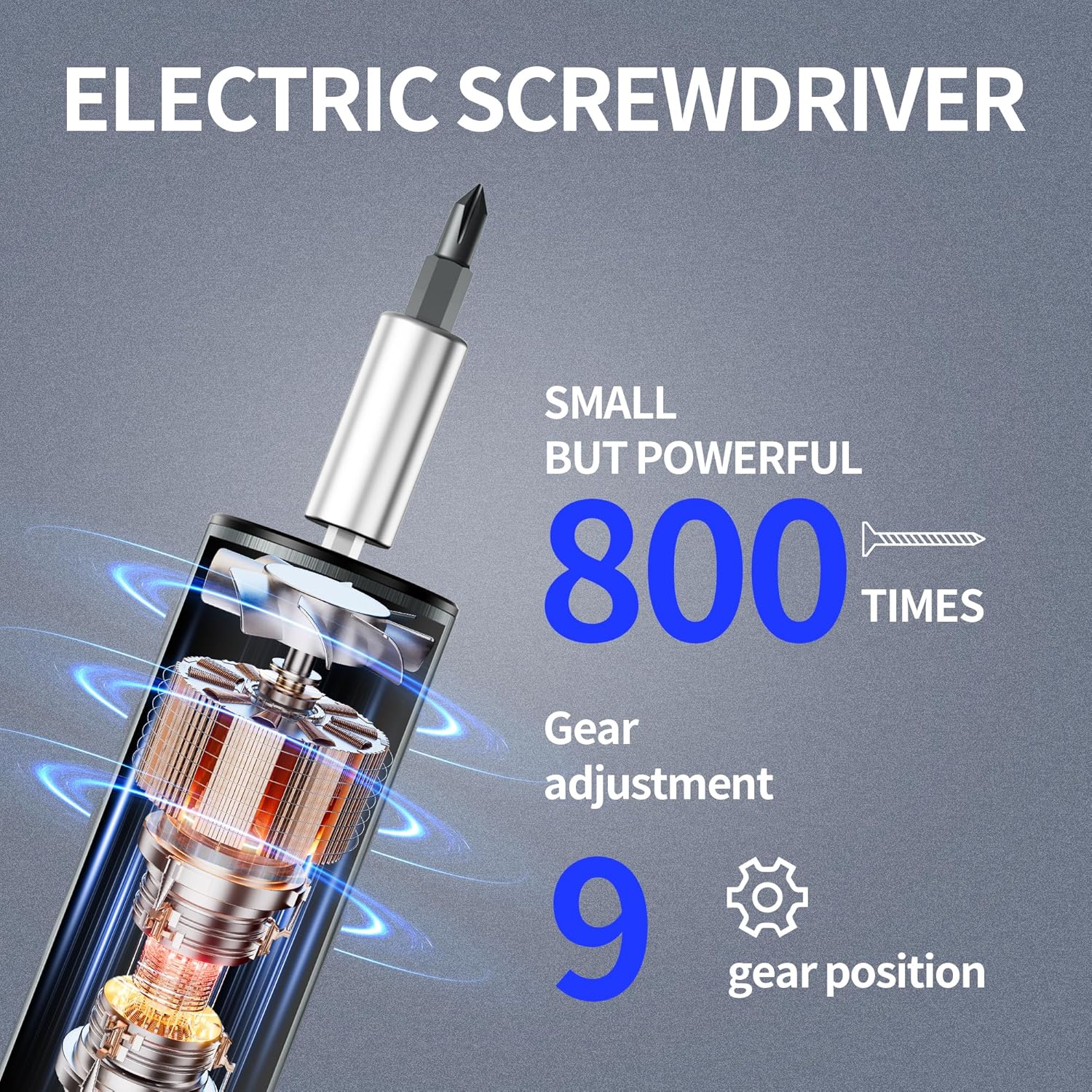 Multi-Functional Electric Screwdriver Set - Cordless Stick Drill w/Wireless Charging & Magnetic Bits, Perfect for Electronics, Home Appliances, Computers, Phones, Watches Repair & DIY (grey)