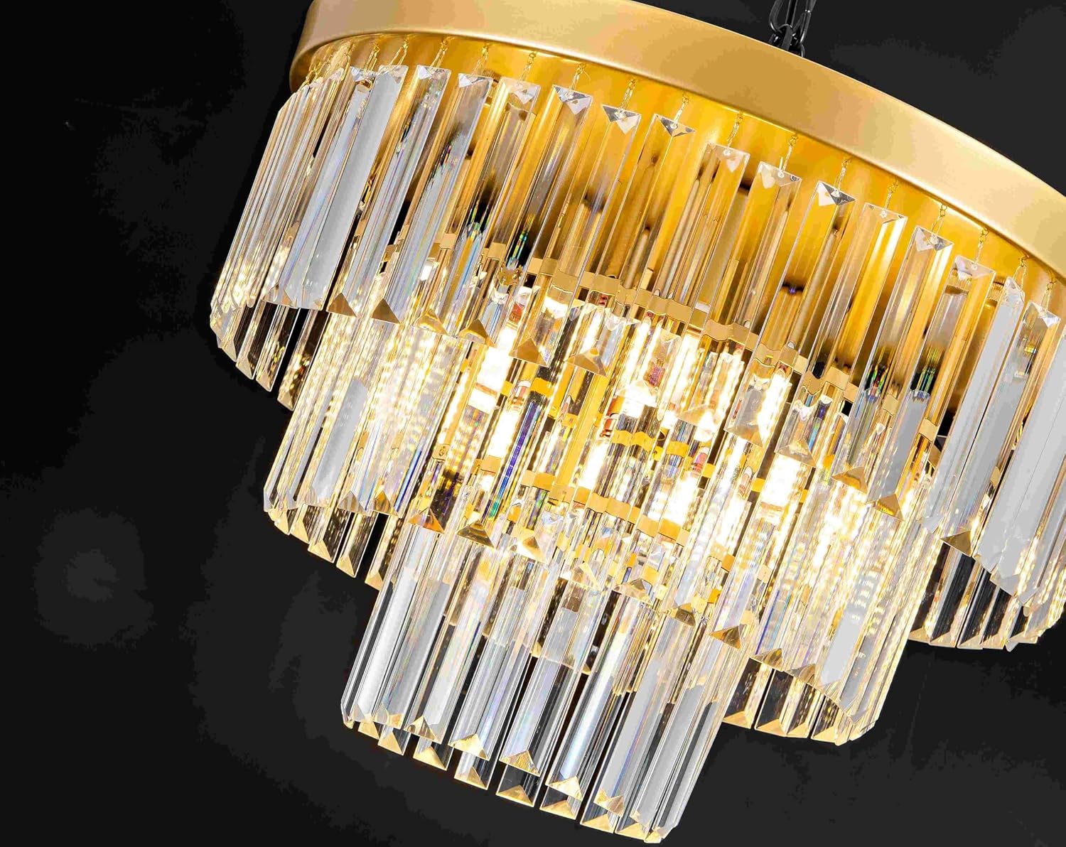 17" Flush Mount Crystal Chandelier 4-Lights Gold Crystal Ceiling Light 3-Tier Luxury K9 Dining Room Light Semi-Flush Ceiling Light for Bedroom Living Room Entryway Kitchen Island Hallway