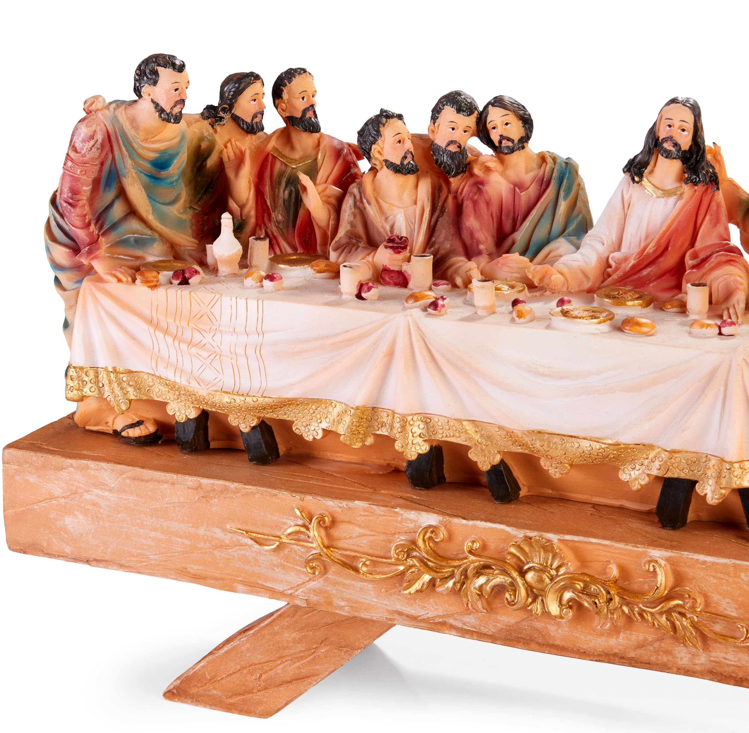 BRUBAKER Das letzte Abendmahl - 40 cm Weihnachtsfigur mit handbemalten Figuren - Jesus und Seine 12 Jünger am Tisch - Abendmahlszene Weihnachtsdeko - XL Tischdekoration aus Polyresin