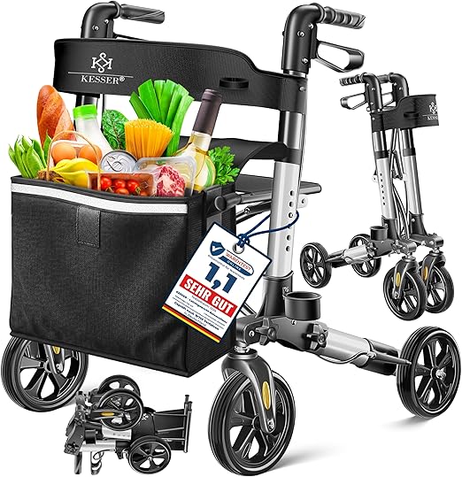 KESSER Leggero deambulatore pieghevole Girello ultraleggero con 4 ruote Premium in alluminio Rollator Set Peso massimo sopportato: 136 Kg