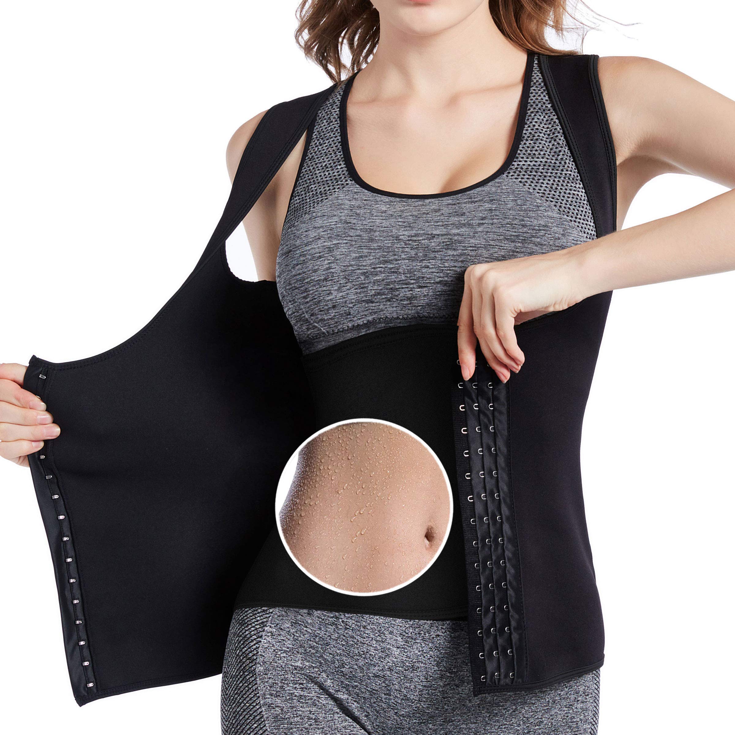 Bakerdani Body Shaper Waist Trainer Sauna Vest, Stomach Slimmer Trimmer Workout Hot Sweat Thermal Gym Tank Top for Women