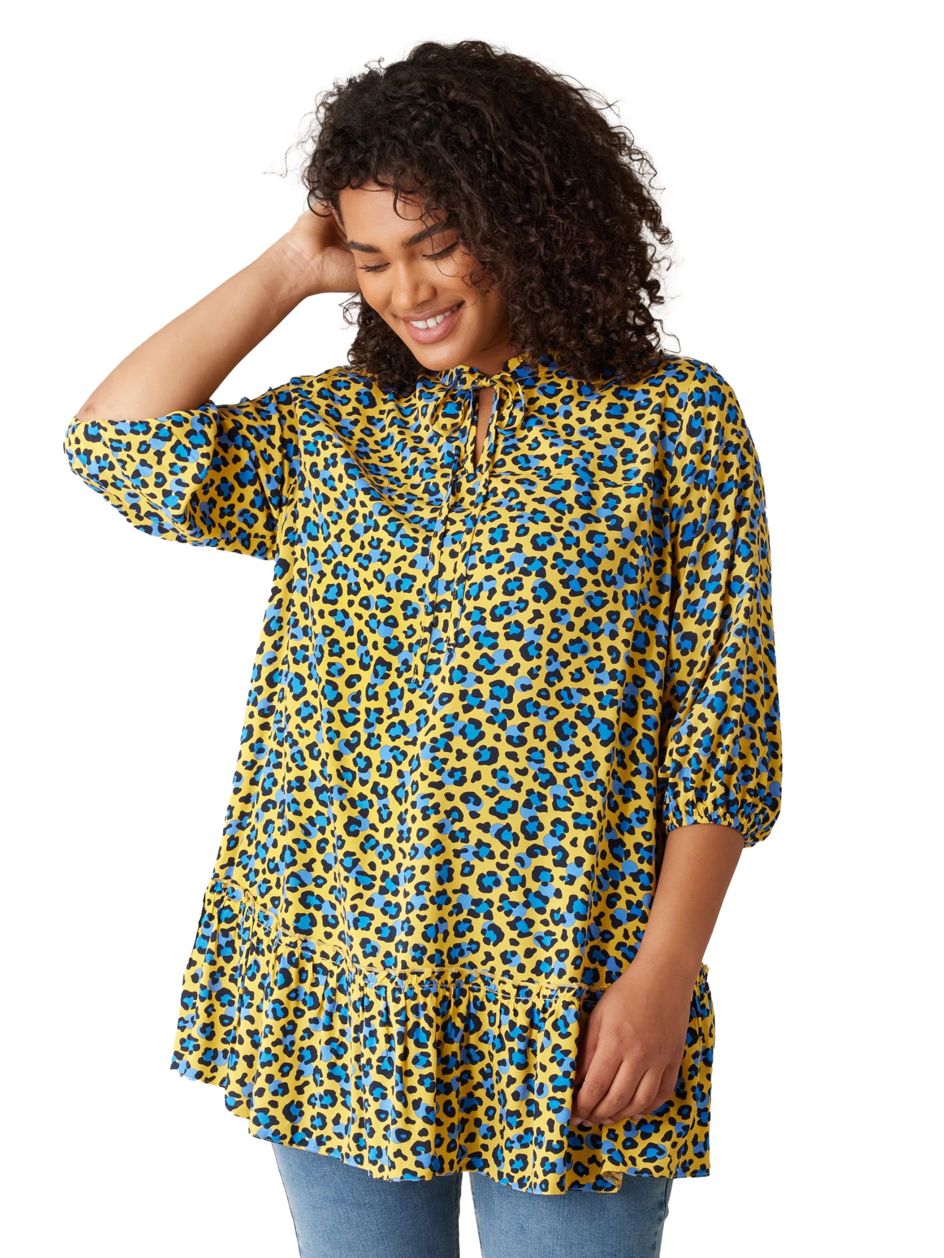 Evans Women's Yellow Plus Leopard Print Tie Neck Blouse Size 22-24