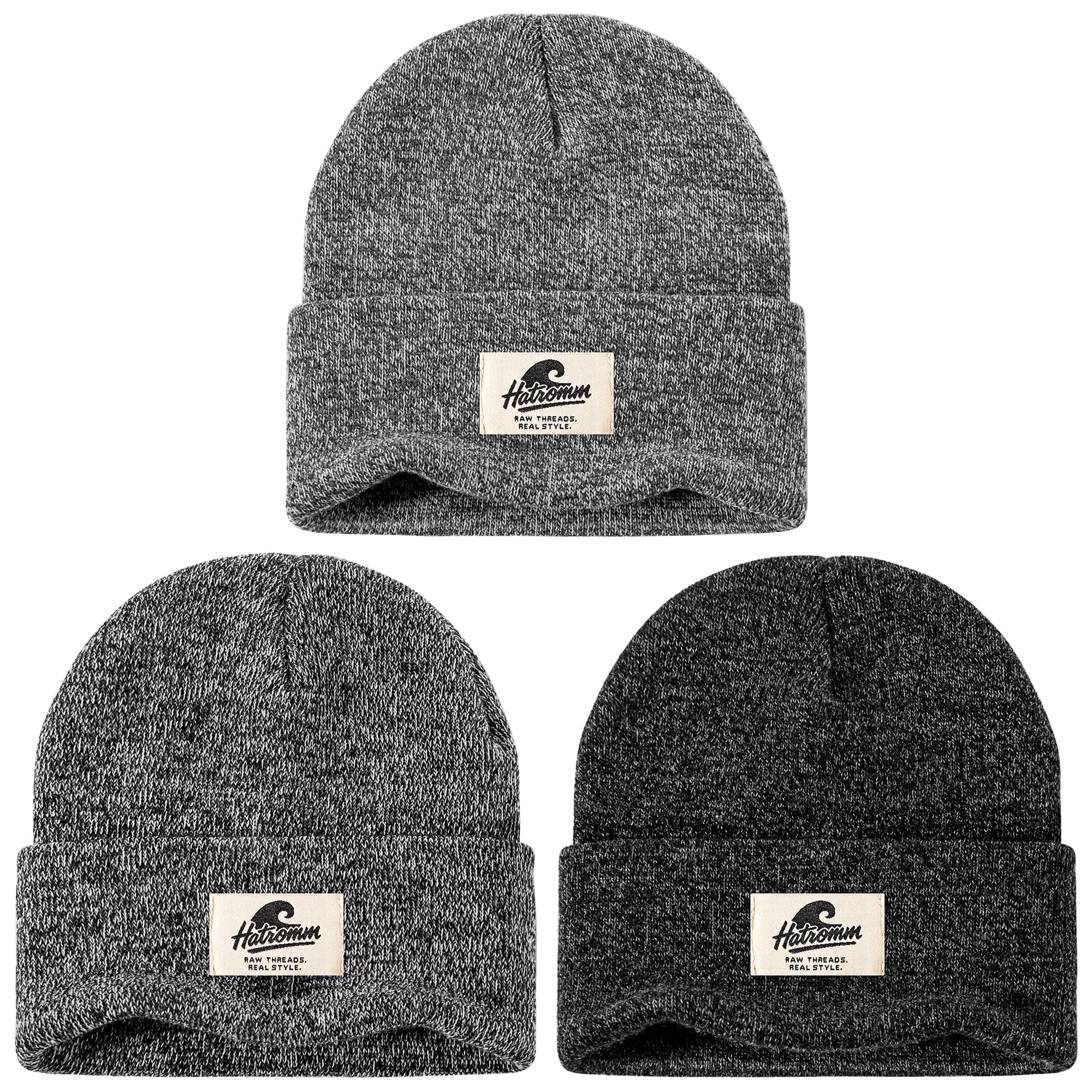 Photo 1 of 3 Packs Winter Beanie Hats for Men Women, Unisex Soft Warm Thick Beanies, Cuffed Knit Skull Cap?Black/Gray/Black&White Mix?