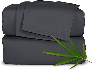 PureBamboo Organic Bamboo King Sheet Set - 100% Viscose, Cooling Soft 300TC Sateen, Deep Pockets, Double Stitched, Charcoal (4PC)