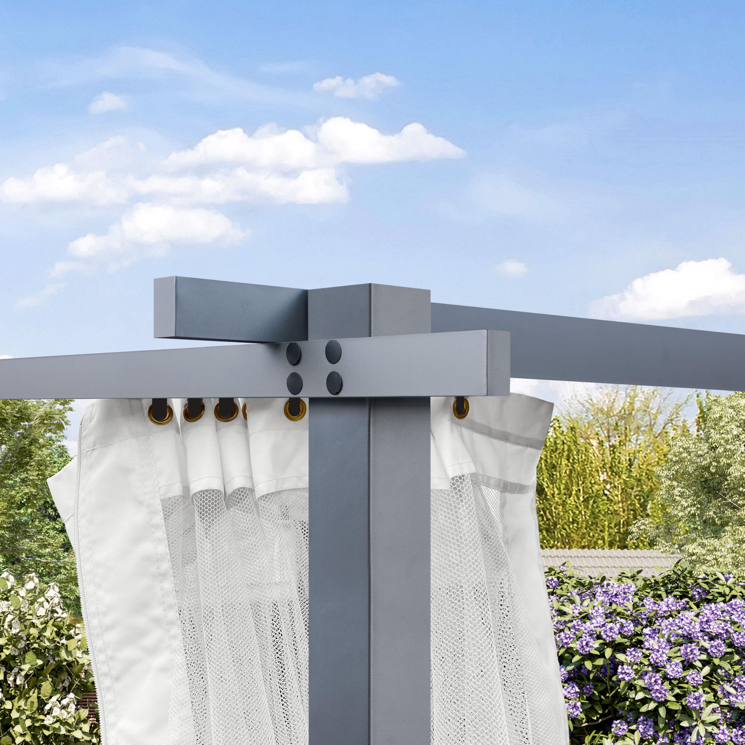 PRIMEYARD Moskitonetze für Pergola Classic 3x3 m - Polyester - mit Schienensystem und Reißverschluss - grau