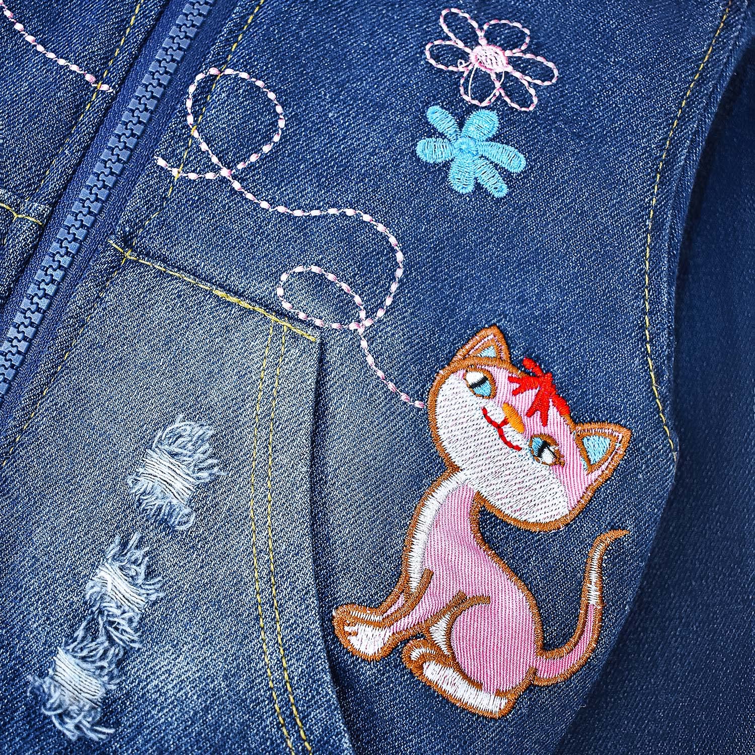 Peacolate Filles Veste en jean Broderie Paillettes Papillons Manteaux avec fermeture éclair et capuche Printemps Automne Denim Vêtements d'extérieur pour 3-10ans