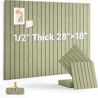 AkuDecor 1/2" Thick Sage Green Felt Cork Board Tiles, 6-Pack 28x18 Bulletin Board with Removable Adhesive - Office Push Pin Wall Organizer