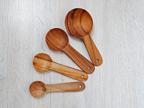 1shopforyou Juego de 4 cucharas medidoras de madera de teca, este rústico hecho de madera ecológica