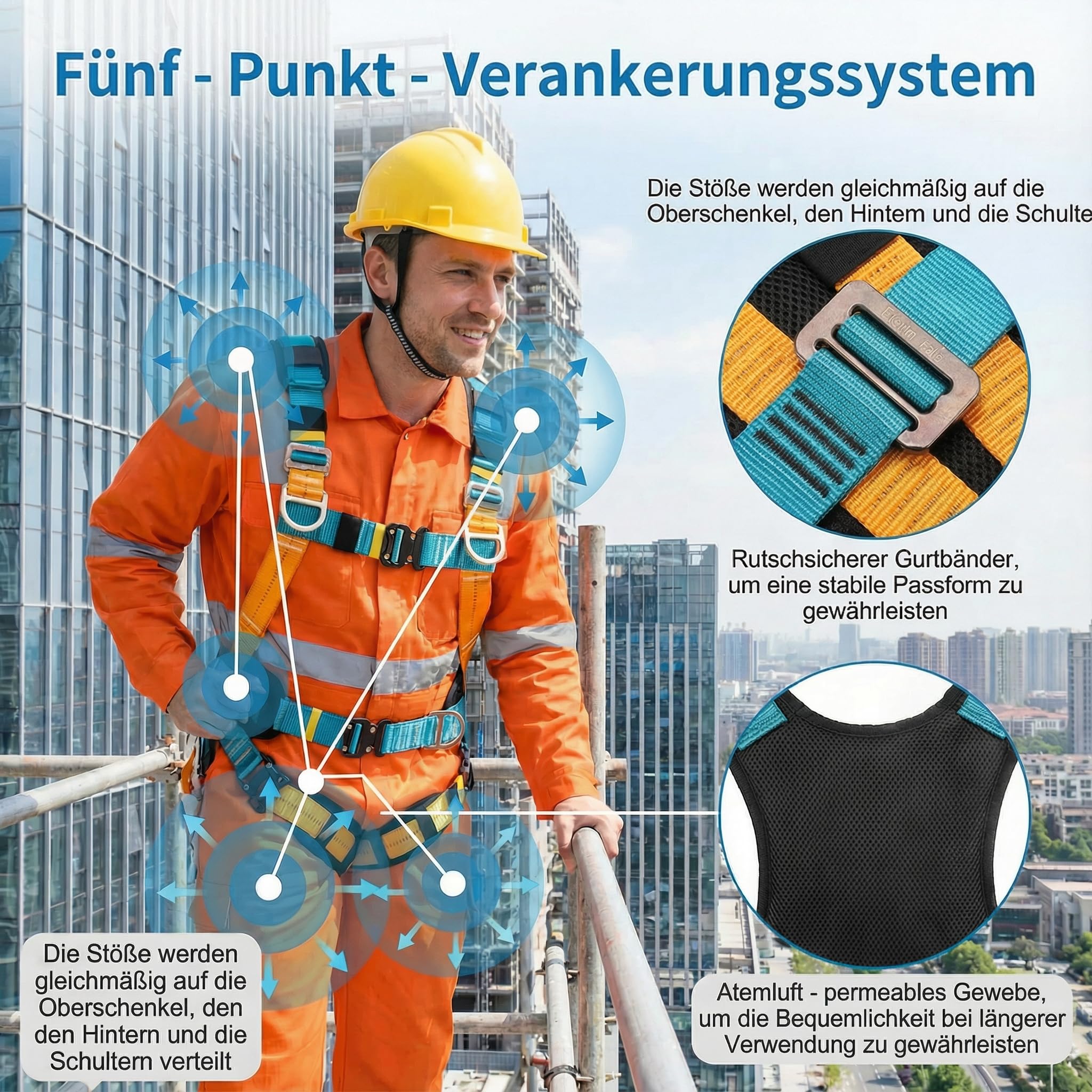 Magicbox Fallschutz Auffanggurt mit Verdickte Lendenwirbelstütze,190cm 150kg für Outdoor Baumklettern Bergsteigen Rettungsdienst Fallschutz Auffanggurt Absturzsicherung Sicherheitsgurt Set