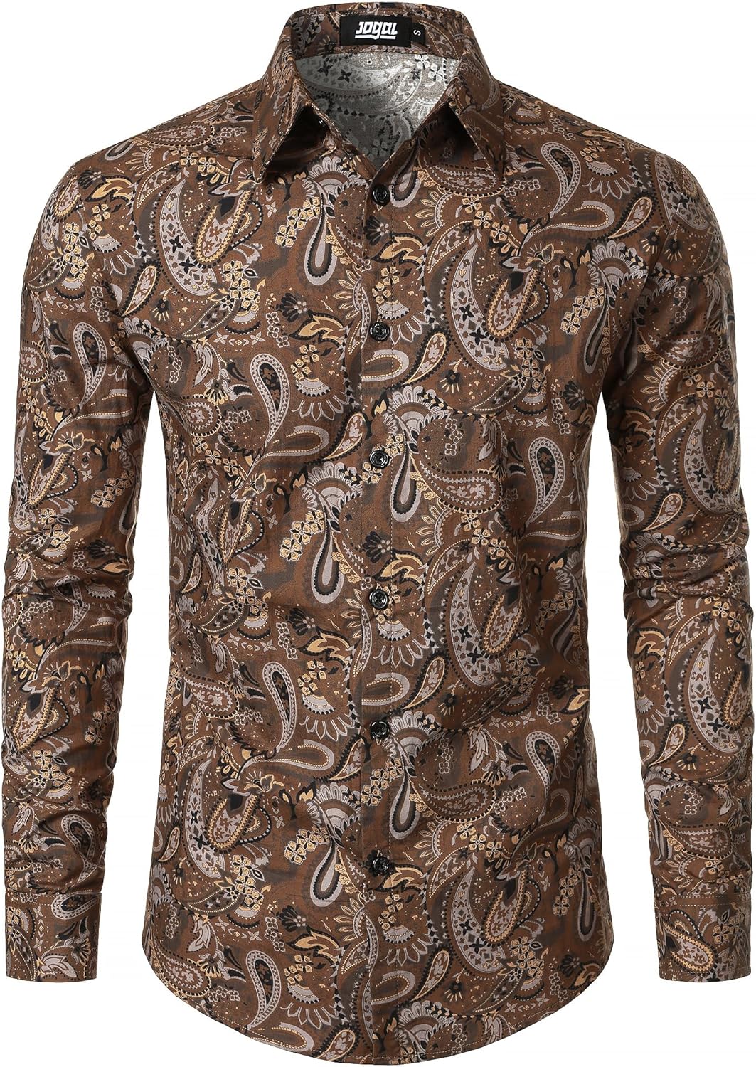 JOGAL Mens 70s Floral Dress Shirt Long Sleeve Printed Casual Button Down Shirts