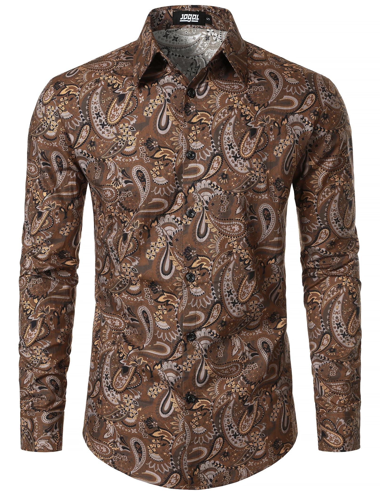 JOGAL Mens 70s Floral Dress Shirt Long Sleeve Printed Casual Button Down Shirts