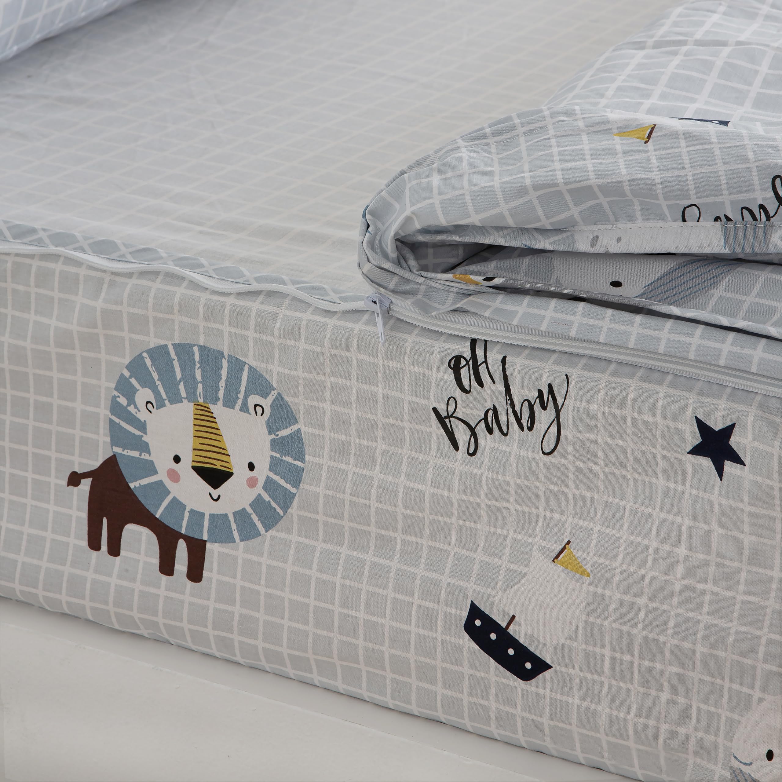 COTTON ARTean Saco nordico con Relleno OH Baby Cama 90 x 190/200. Saco Unido a la Bajera con Cremallera en Forma de L con Relleno nórdico. Color Gris