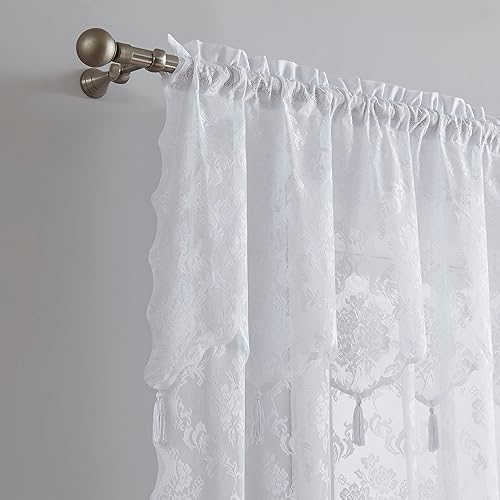 Miniatura 8 de Warm Home Designs Par de cortinas de encaje negro con cenefa adjunta y 6 borlas por panel Cortinas negras transparentes de 96 pulgadas de largo