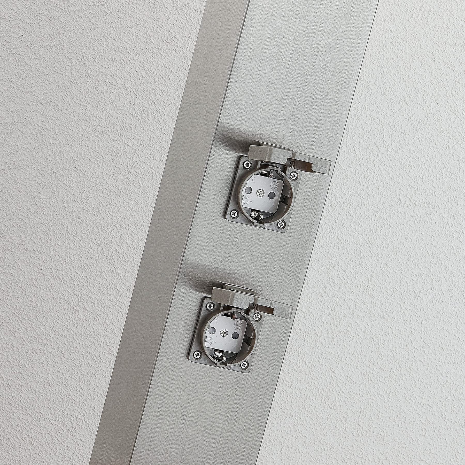 Lindby Edelstahl Wegeleuchte mit 2 integrierten Steckdosen, spritzwassergeschützt IP54 Aussenleuchte 70cm 1x E27 max. 20W ohne Leuchtmittel