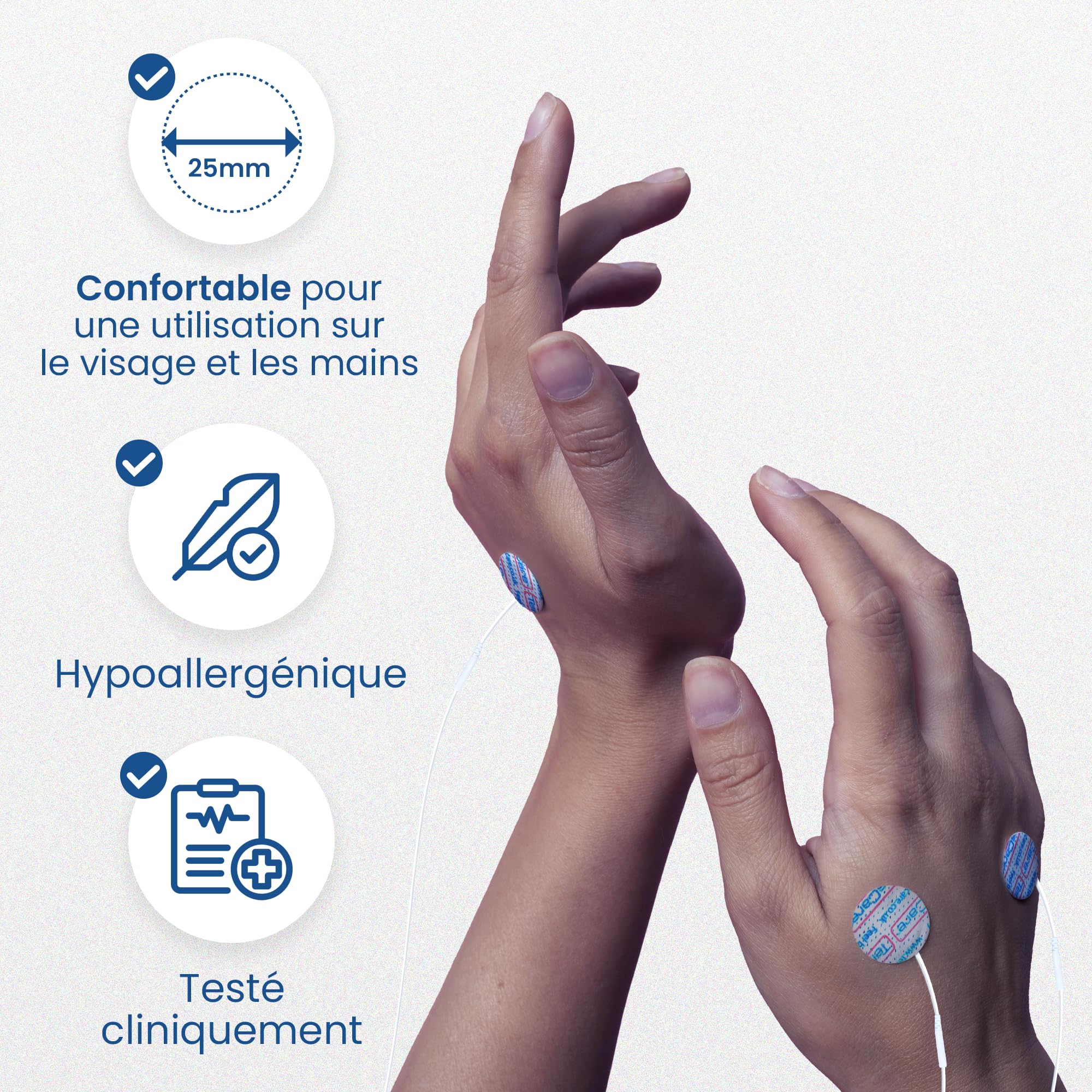 TensCare Électrodes Rondes TENS & EMS 25 mm – Lot de 30 | Électrodes 25 mm à haute adhérence, réutilisables jusqu'à 20 fois, pour appareils TENS et EMS compatibles