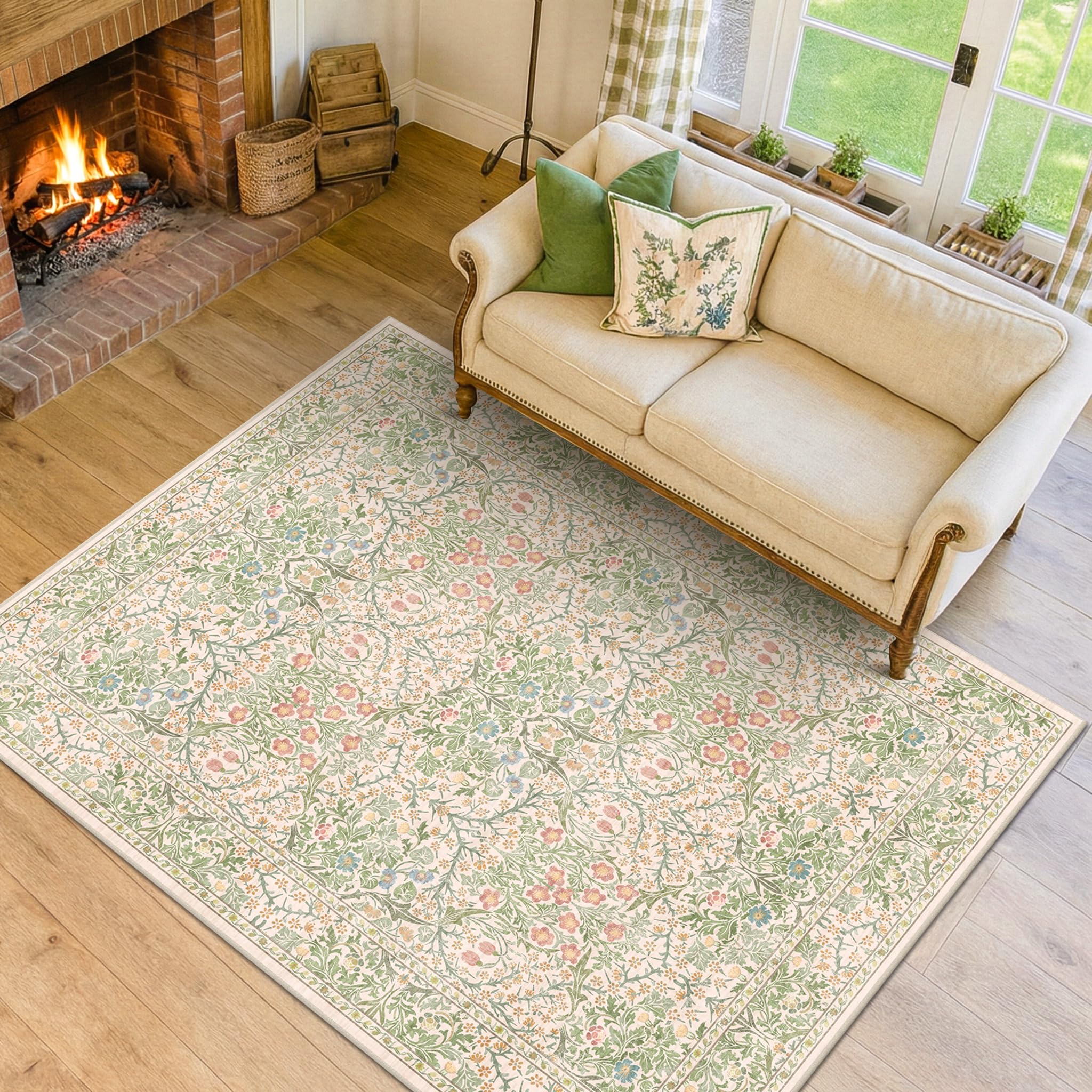 Amazon.com: Hazo Haus Beige Green Bedroom Rug 5x7 Area Rug for